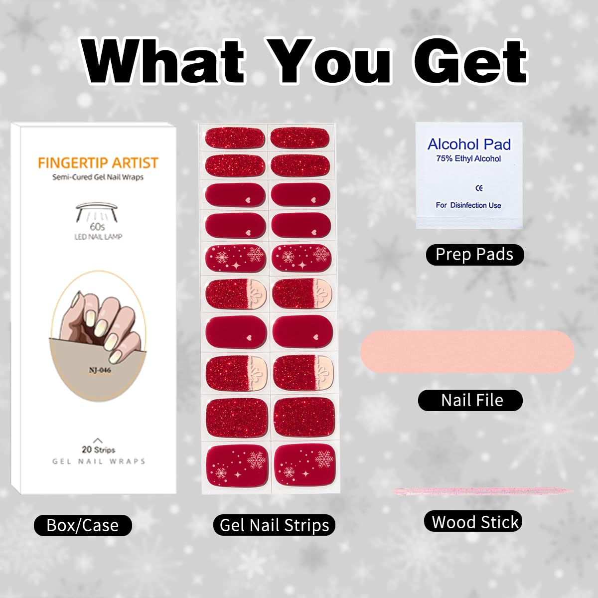 Valentine's Day Semi-Cured Gel Nail Strips - 20PCS Salon Quality UV Gel Nail Wraps with Stickers, Easy to Apply at Home, Perfect for DIY Manicures & Gift Giving (Great for Date Nights, Weddings, Parties)