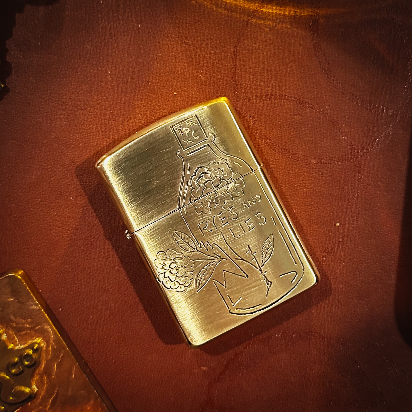 BROOKHAYL x POPULESS Limited Edition Hand Engraved Zippo® Lighter 012 - Armor Brushed Brass - Collectible Windproof Lighter for Outdoor Camping, Smoking & Gifts