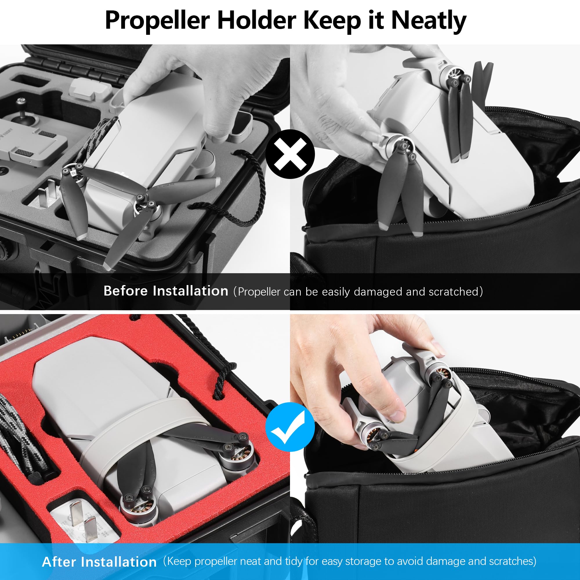 DJI Mini 4K/Mini 2 SE Hard Case with 8-in-1 Accessories Kit - Dual Layer Protective Case, Tablet Holder, Neck Strap, Landing Gear, Propeller Holder - Perfect for Travel, Hiking & Aerial Photography