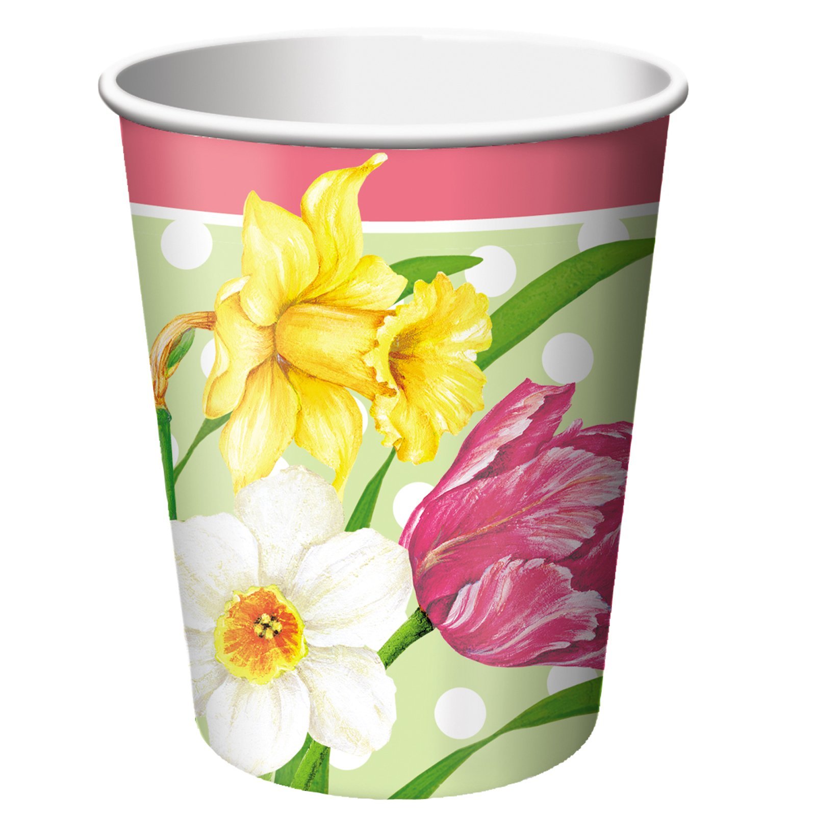 Creative Converting 192428 Polka Dot Garden 9 oz. Paper Cups - Disposable Party Cups for Birthday, Baby Shower & Outdoor Events - Bulk Pack of 50