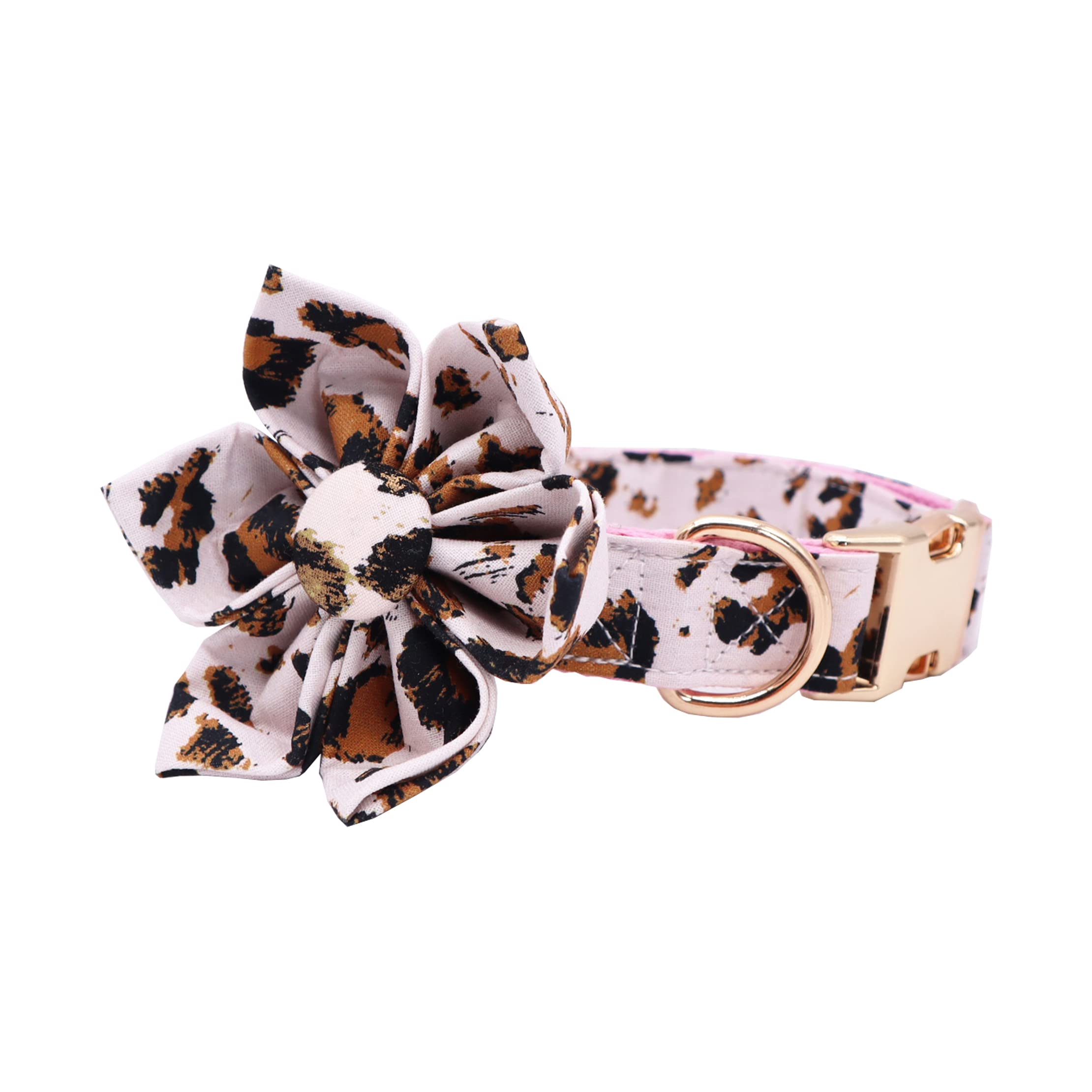 Pink Leopard Print Dog Collar with Flower Design - Stylish Pet Collar for Small Medium Large Dogs - Perfect for Daily Walks, Pet Photos & Special Occasions