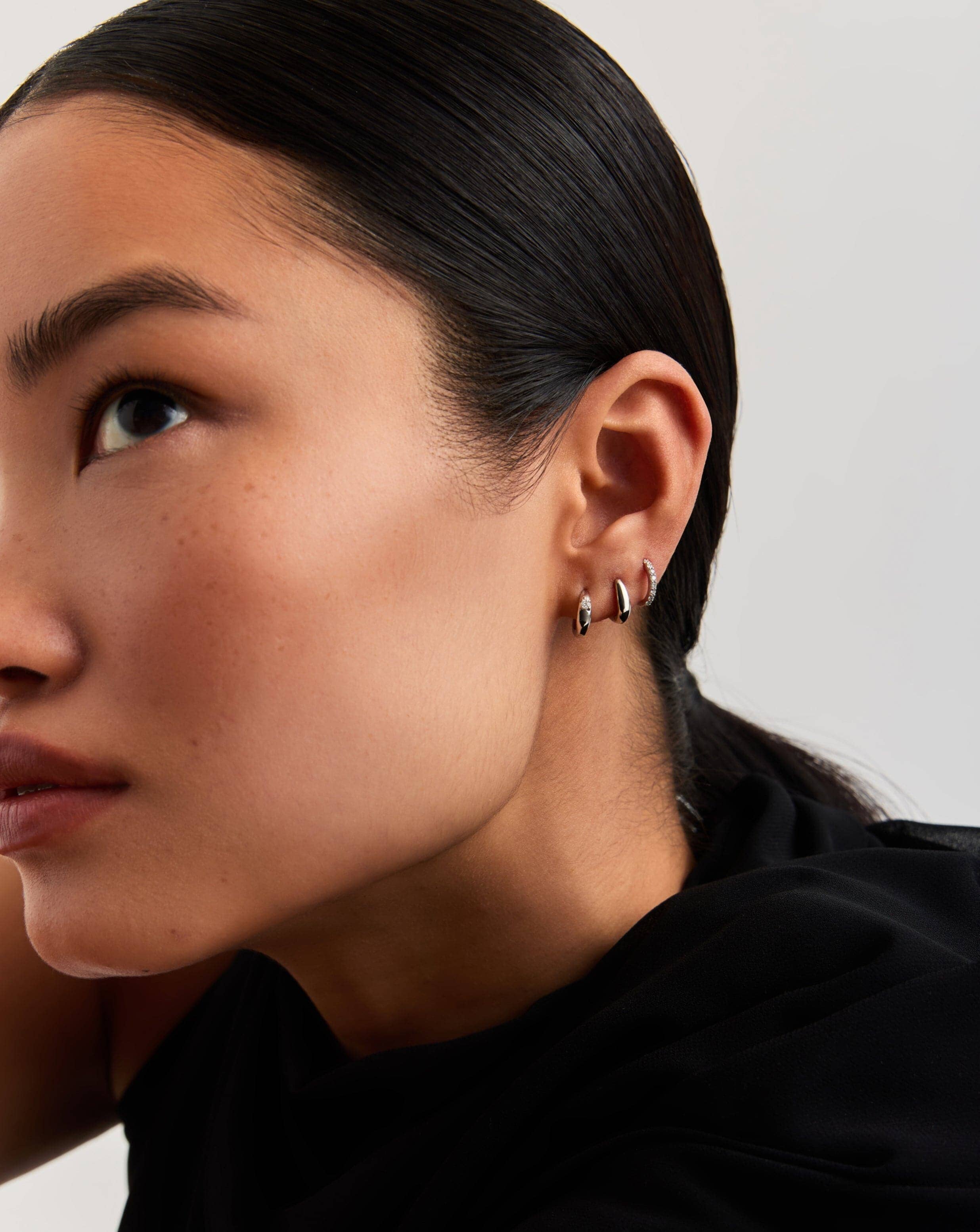14K Solid White Gold Dome Huggie Earrings for Women - Minimalist Hoop Earrings for Everyday Wear, Gift for Her, Wedding, Party & Special Occasions