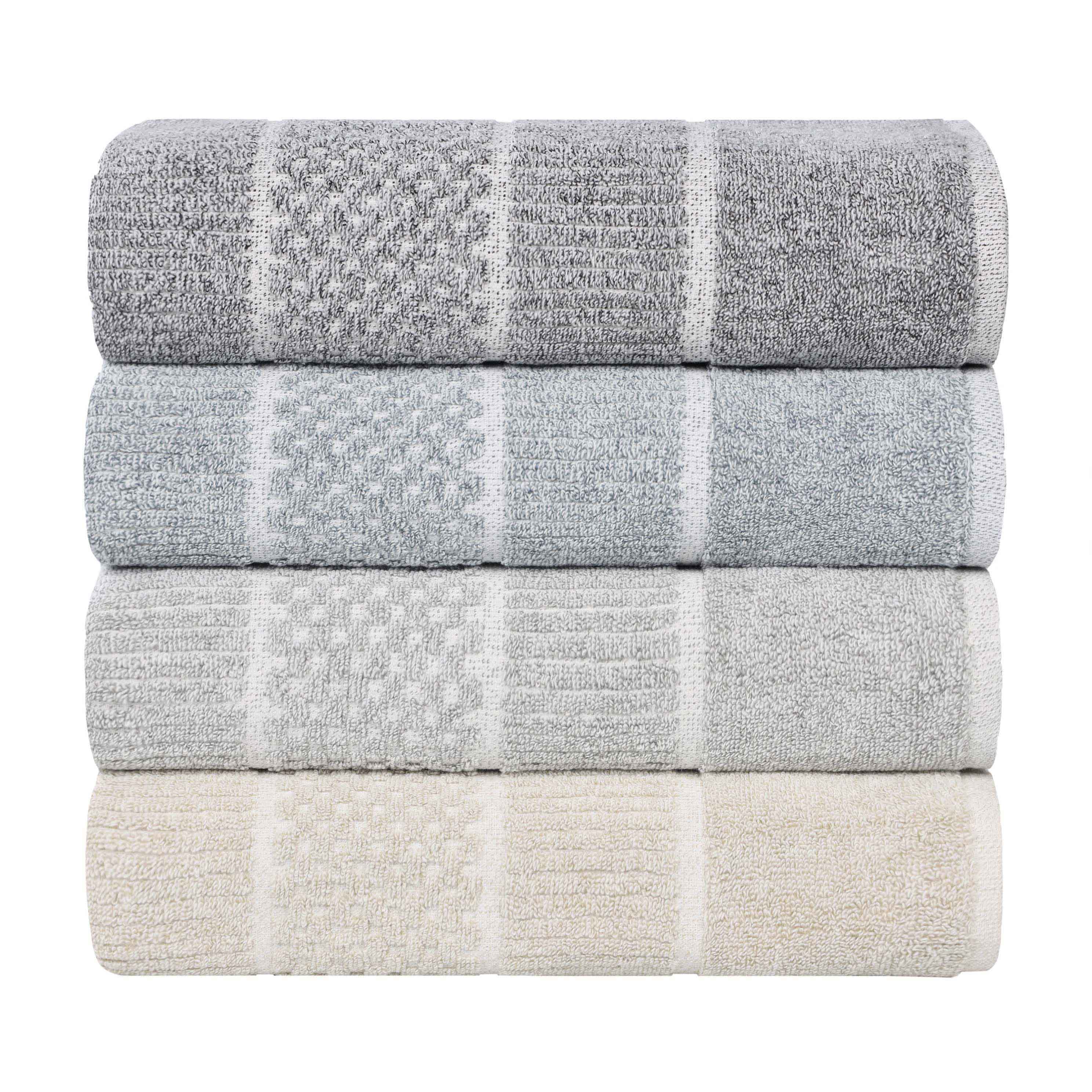 Premium Cotton Blend Checkered and Ribbed Bath Sheets Set of 2 - Super Absorbent, Soft & Quick-Drying Luxury Towels for Spa, Bathroom, Pool, and Beach Use