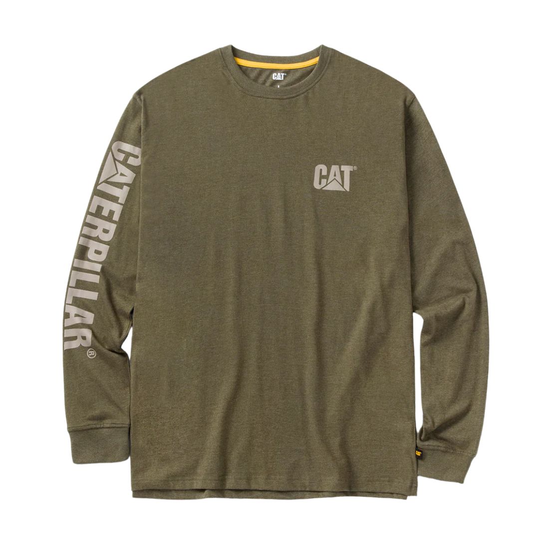 CAT Trademark Banner Long Sleeve Work Shirt 1510034 - Durable Army Moss Heather Workwear for Construction & Outdoor Jobs | Heavy Duty Cotton Shirt for Men