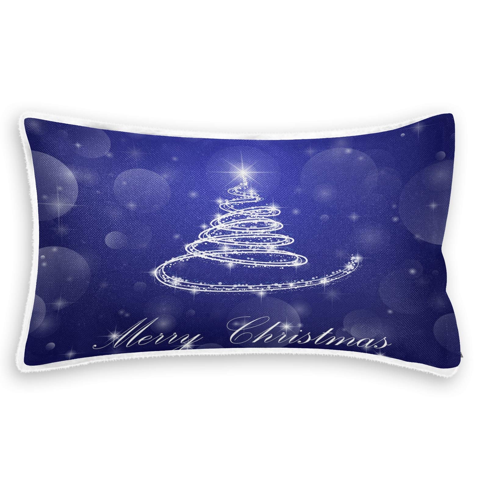 Blueangle Christmas Pillow Covers 20x12 Inch - Soft Plush Blue Christmas Tree Decorative Throw Pillow Cases for Sofa, Bedroom, Car - Perfect for Holiday Home Decor & Festive Gift Giving