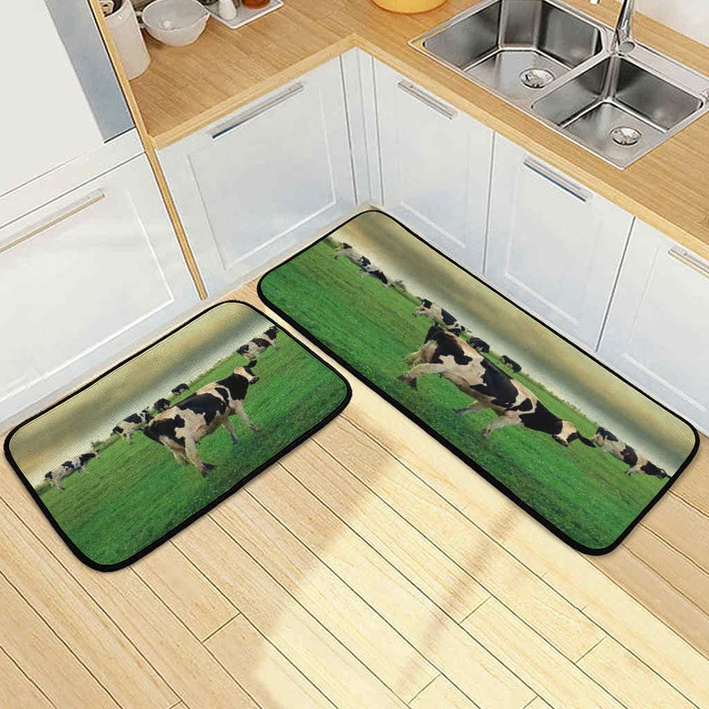 Farmhouse Kitchen Rug Mat with Cows & Stormy Sky Design - Non-Slip, Absorbent Runner for Kitchen, Entryway, Hallway, Laundry, Bathroom, Bedroom, and Outdoor Patio