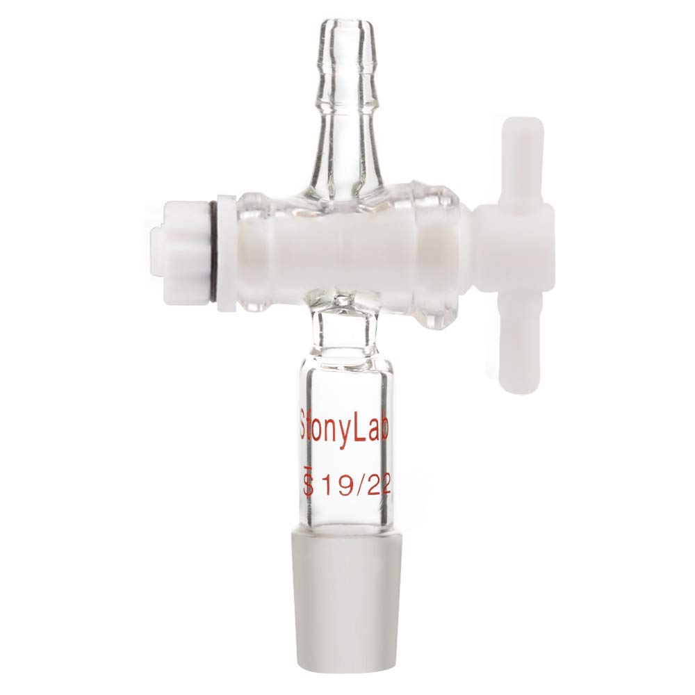 StonyLab Vacuum Flow Control Adapter with PTFE Stopcock - 19/22 Joint & Straight Hose Connector for Laboratory Equipment | Perfect for Distillation, Filtration & Chemical Transfer Processes