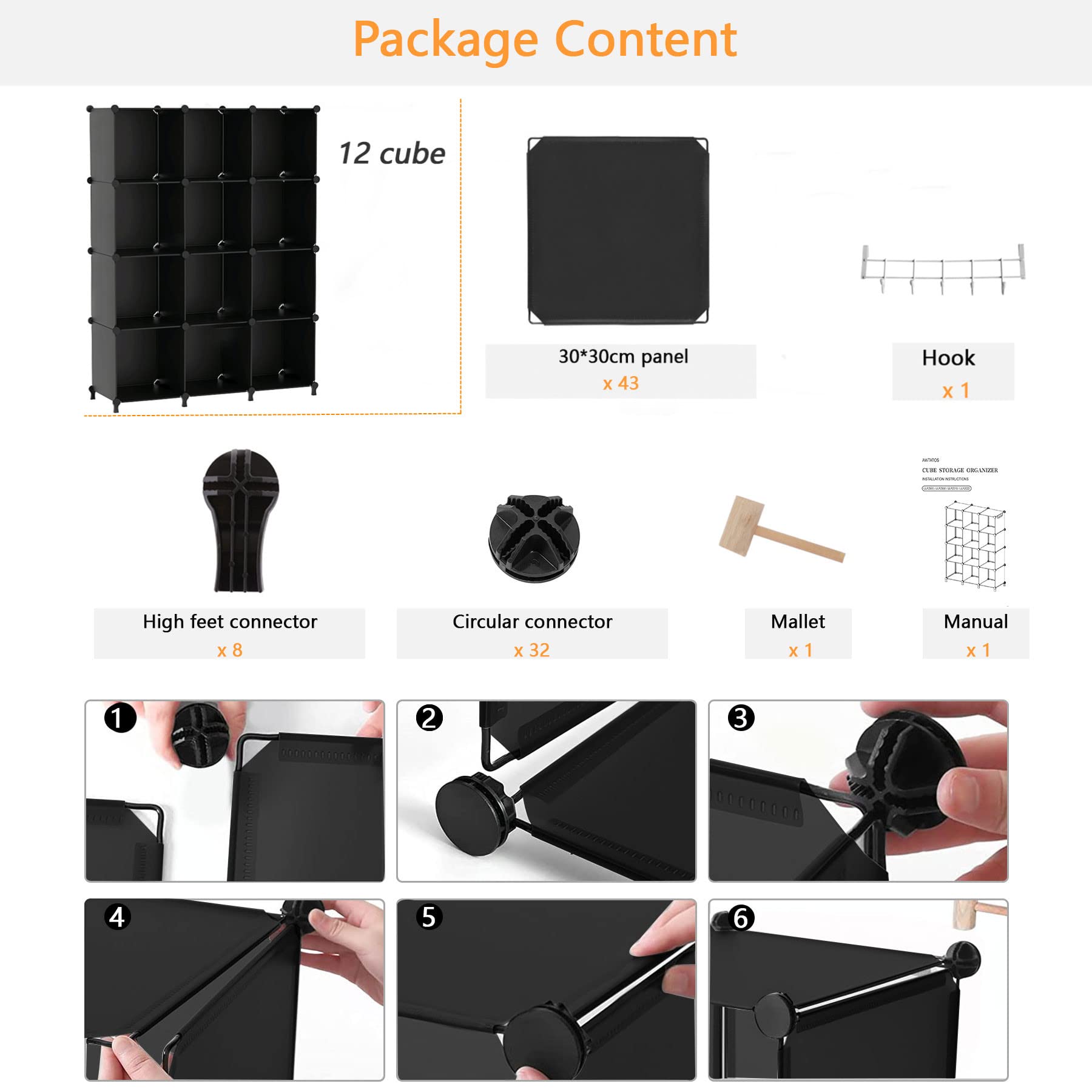 Stackable 12-Cube Storage Organizer for Closet, Bedroom & Home - Black