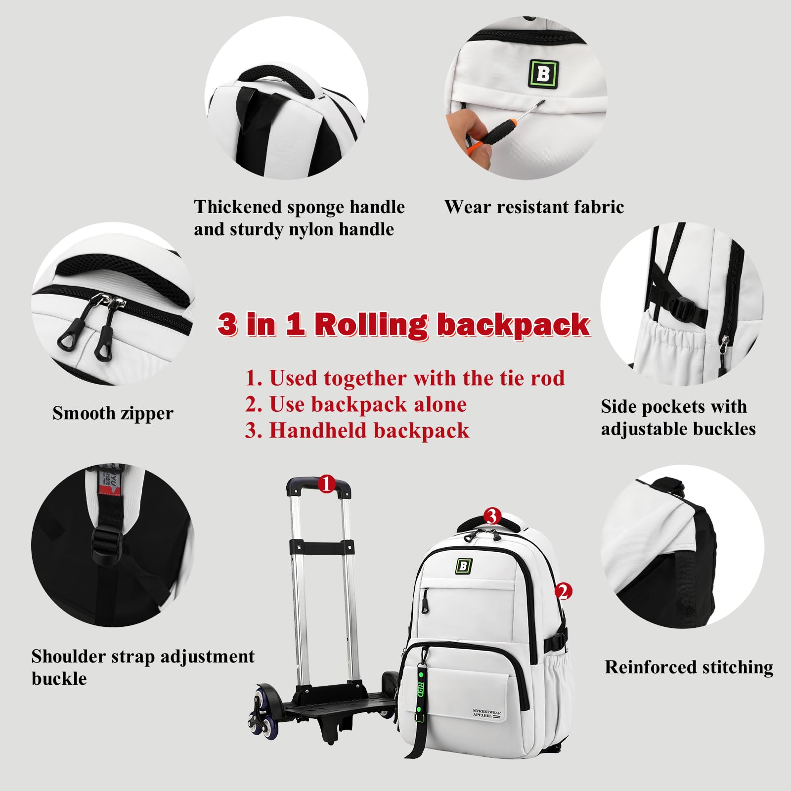 Rolling Backpack for Boys & Kids - Wheeled School Backpack with Trolley Handle for Teens & Elementary Students | Perfect for School, Travel & Daily Commute