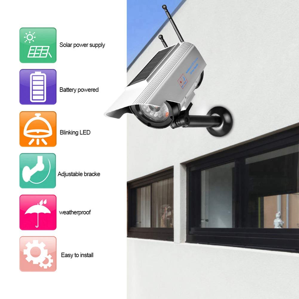 Walfront Solar Powered LED Fake Security Camera - Outdoor Dummy Surveillance Camera with Weatherproof Design for Home & Business Protection | Ideal for Deterring Burglars & Enhancing Safety