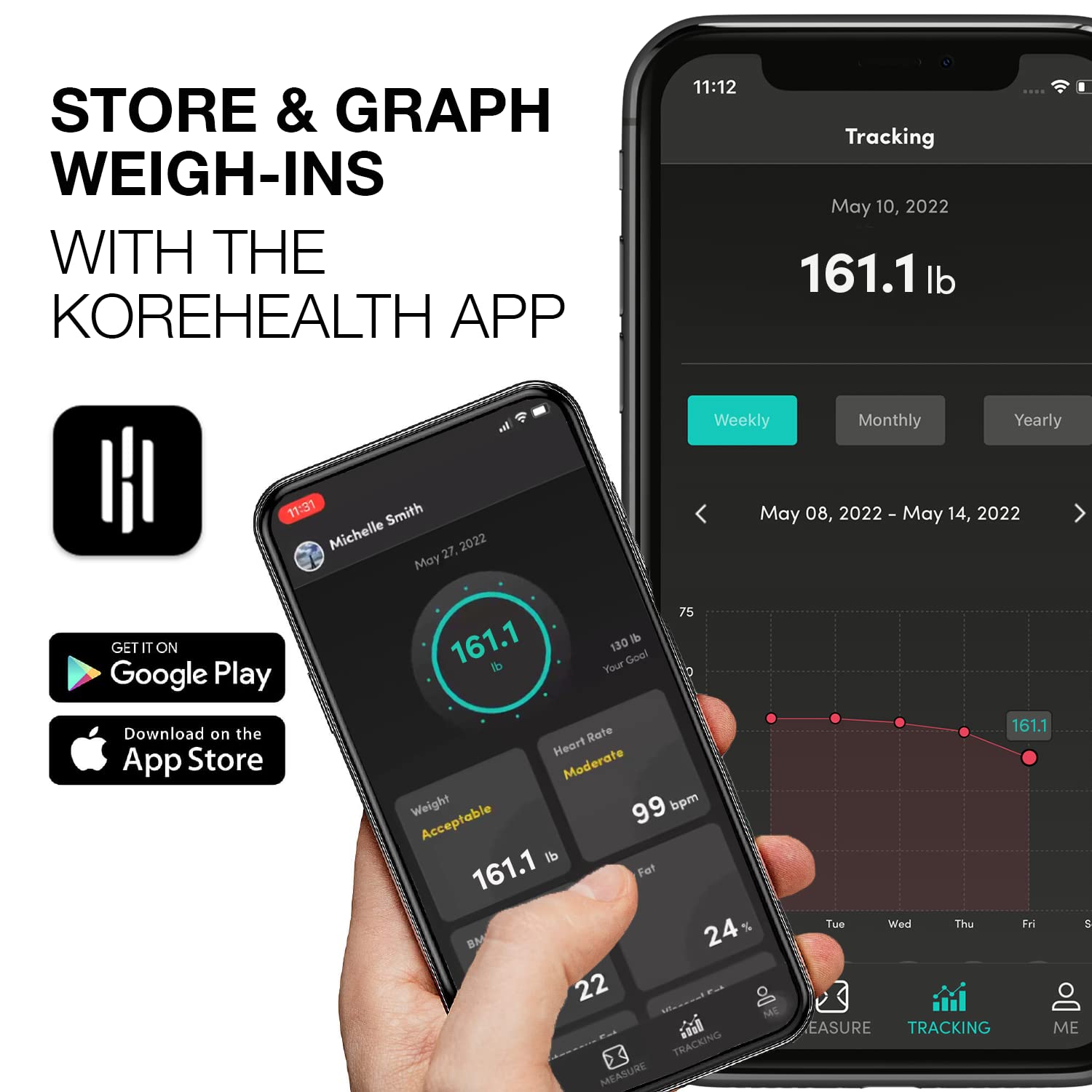 Korescale Gen2 Digital Smart Scale - Accurate Bluetooth Body Composition Analyzer with BMI, Body Fat, Muscle Mass & Weight Tracking | Syncs with KoreHealth & Apple Health App | Perfect for Home Gym, Bathroom & Health Monitoring (White)