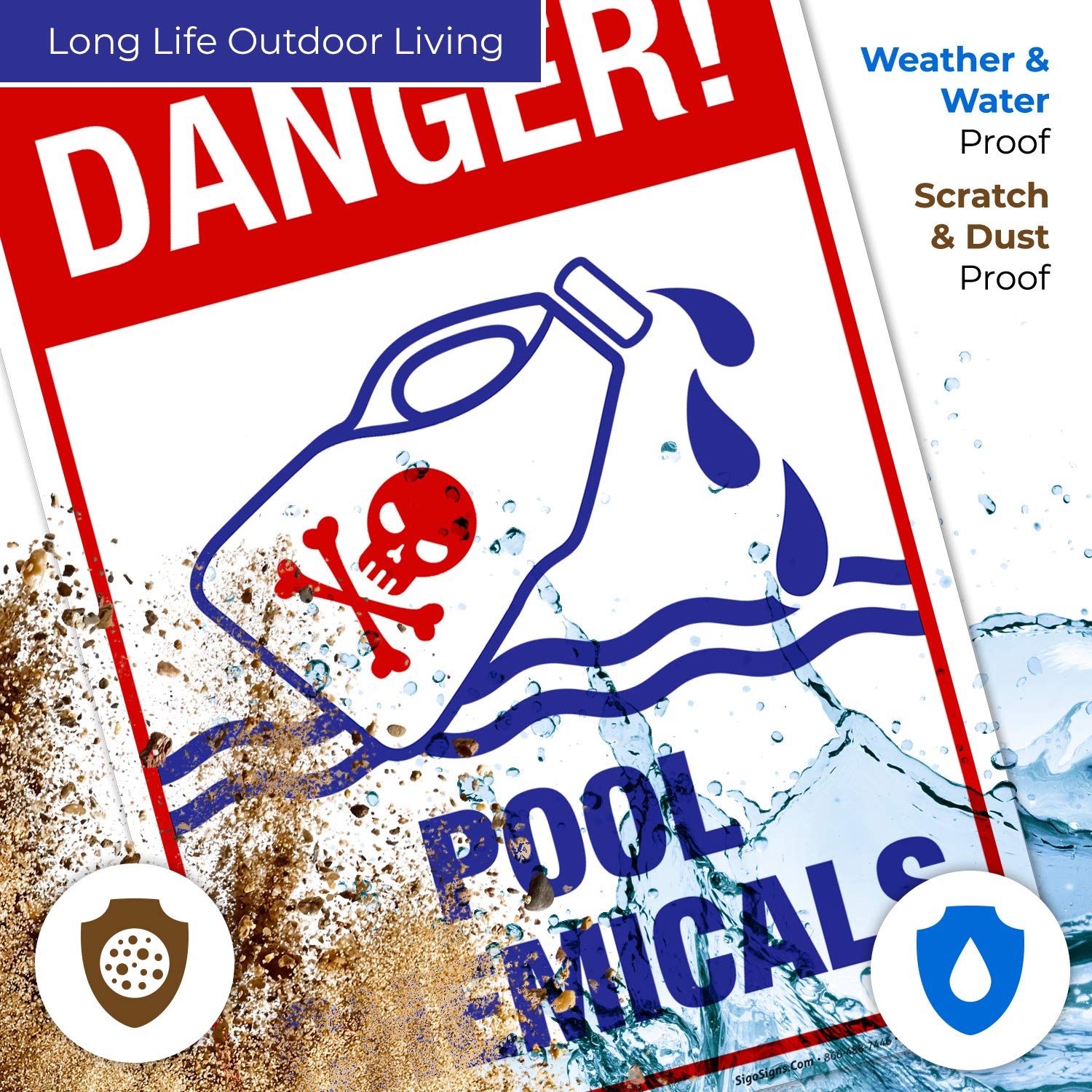 Pool Chemicals Sign - Sigo 10X14 Rust Free Aluminum Sign, Weather & Fade Resistant for Indoor/Outdoor Use, Easy Mounting, Made in USA - Perfect for Pool Safety, Maintenance & Chemical Storage Areas