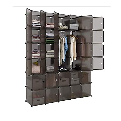 30-Cube Plastic Storage Organizer | DIY Modular Shelving Unit with Translucent Drawers | Perfect for Clothes, Shoes & Toys Organization | Space-Saving Closet & Nursery Storage Solution (Brown)