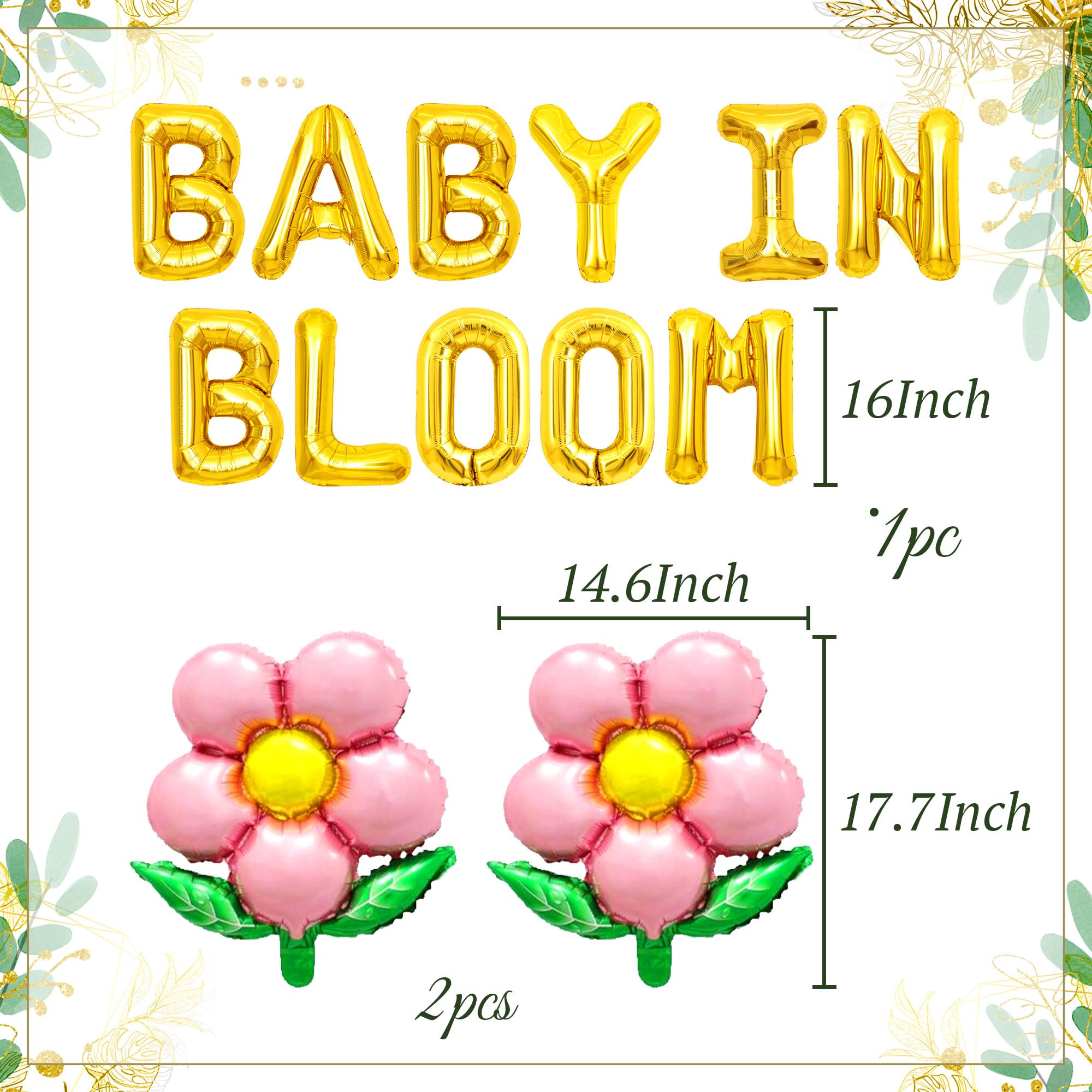 JeVenis Baby in Bloom Balloons & Banner - Floral Baby Shower Decorations Backdrop for Gender Reveal, Newborn Welcome Party, Nursery Decor (Pink/White)