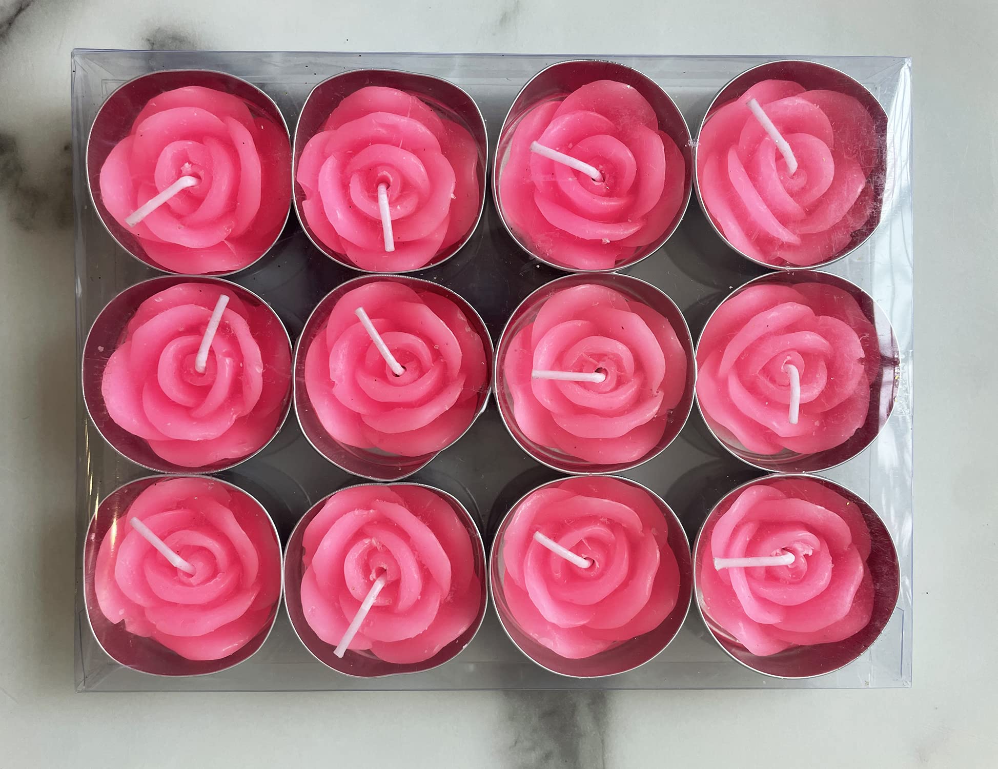 12PCS Handmade Rose Tealight Candles with 100 Silk Petals - Floral Mini Candle Discs for Wedding Decor, Anniversary, Birthday Party, Home Decoration, Spa Relaxation & Romantic Ambiance (Pink)