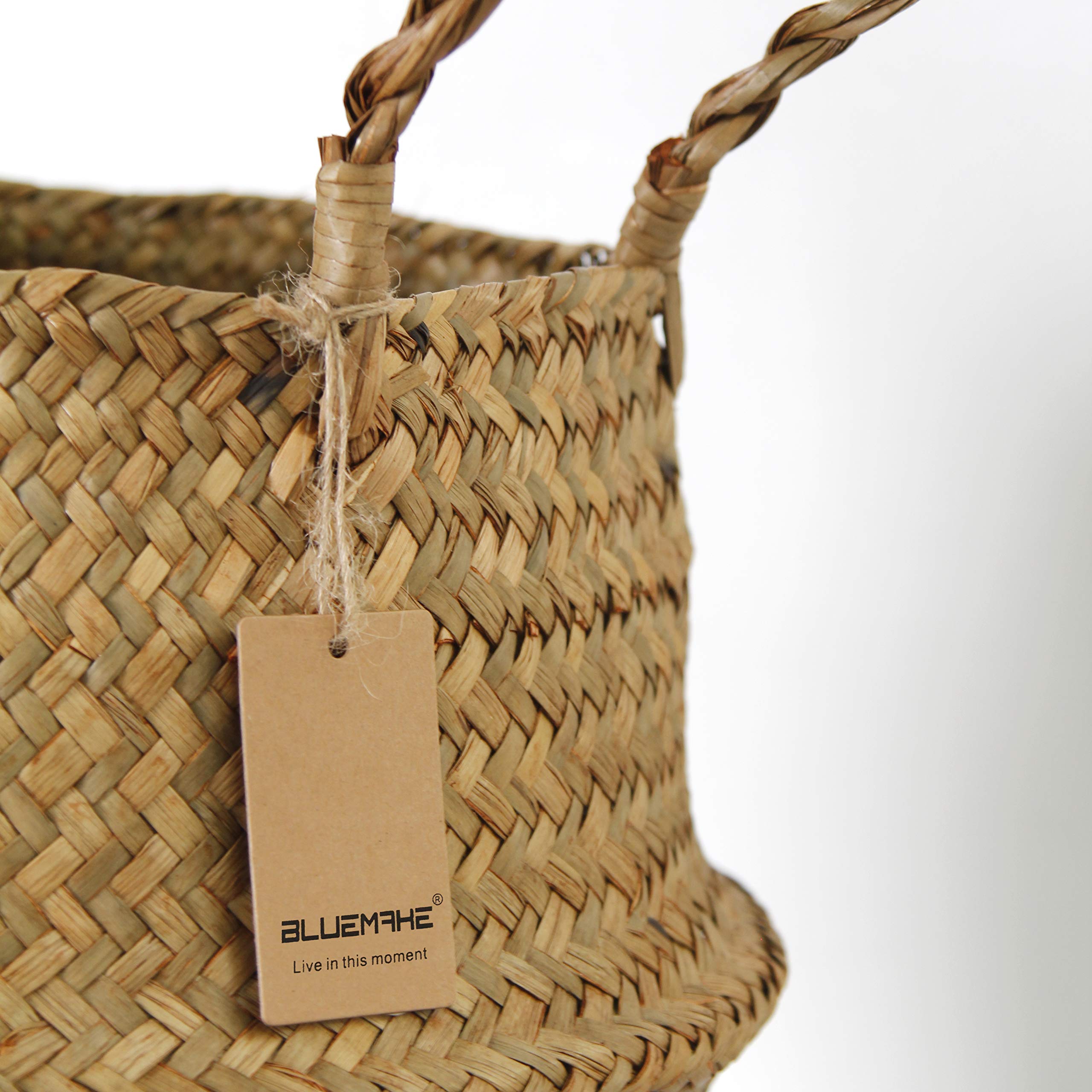 Natural Woven Seagrass Storage Basket - Small Handmade Belly Basket for Home Organization, Plant Holder, Laundry Hamper, Picnic & Grocery Carrier | Perfect for Bathroom, Nursery, Kitchen & Outdoor Use
