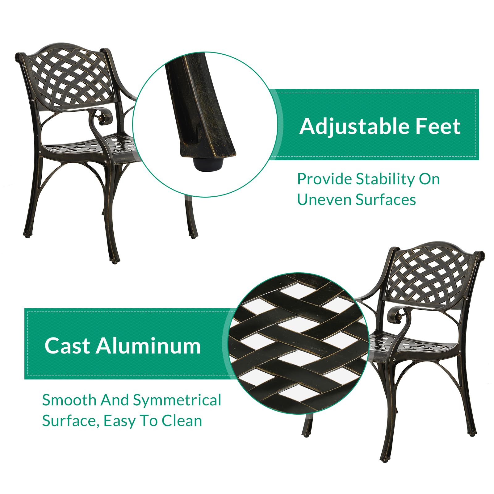 VIVIJASON 5-Piece Outdoor Patio Dining Set - All-Weather Cast Aluminum Conversation Set for Balcony, Lawn, Garden & Backyard - Includes 4 Chairs & 30.5” Square Table with Umbrella Hole - Perfect for Outdoor Entertaining, BBQ Parties & Relaxing in Your Yard