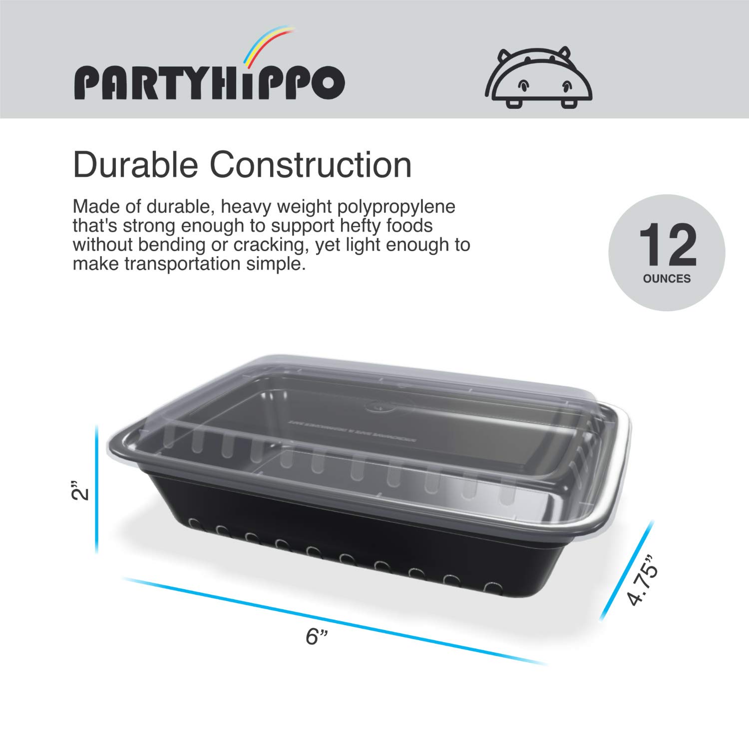 PARTYHIPPO 12-Pack Small Meal Prep Containers with Single Lids, 12 oz BPA-Free Food Storage | Stackable & Reusable Bento Lunch Boxes | Microwave, Dishwasher & Freezer Safe | Perfect for Portion Control, Meal Planning & On-the-Go Lunches