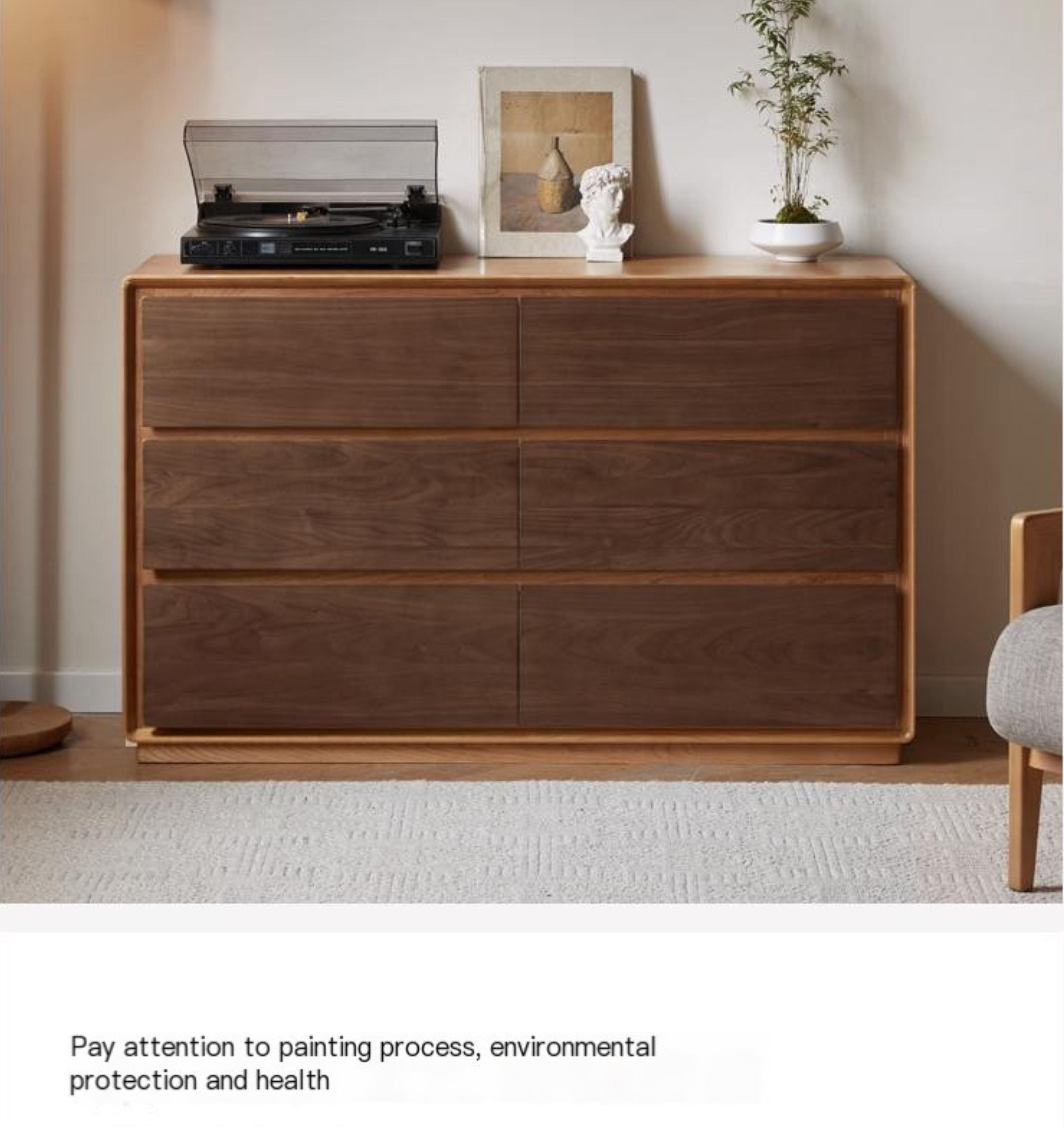 Premium Black Walnut & Cherry Solid Wood Modern Dresser Drawer Cabinet - Stylish Bedroom Storage for Clothes, Linens & Accessories