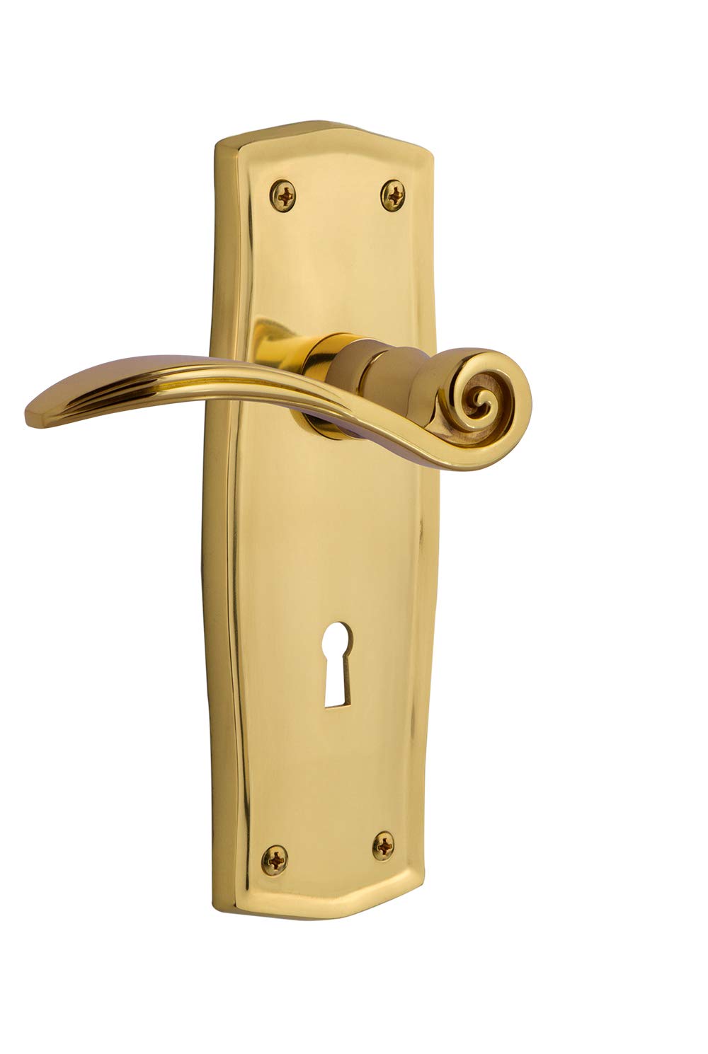 Nostalgic Warehouse Prairie Plate Single Dummy Door Knob with Keyhole Swan Lever in Polished Brass - Vintage Style Door Hardware for Bedroom, Bathroom & Interior Doors