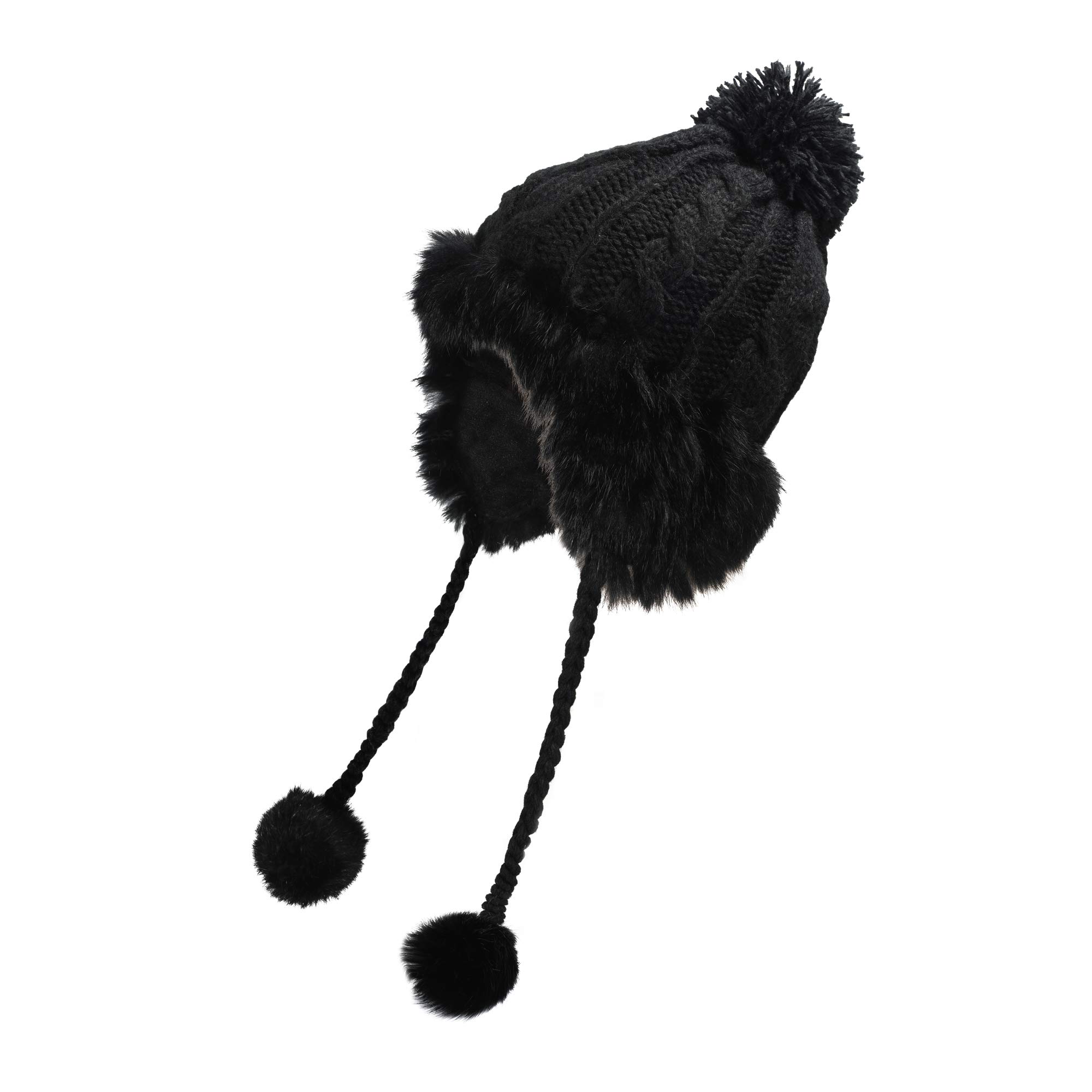 ZLYC Women's Winter Warm Rabbit Fur Knit Bobble Beanie Hat with Earflaps - Cozy & Stylish Cold Weather Accessory for Outdoor Activities, Skiing, and Daily Winter Fashion