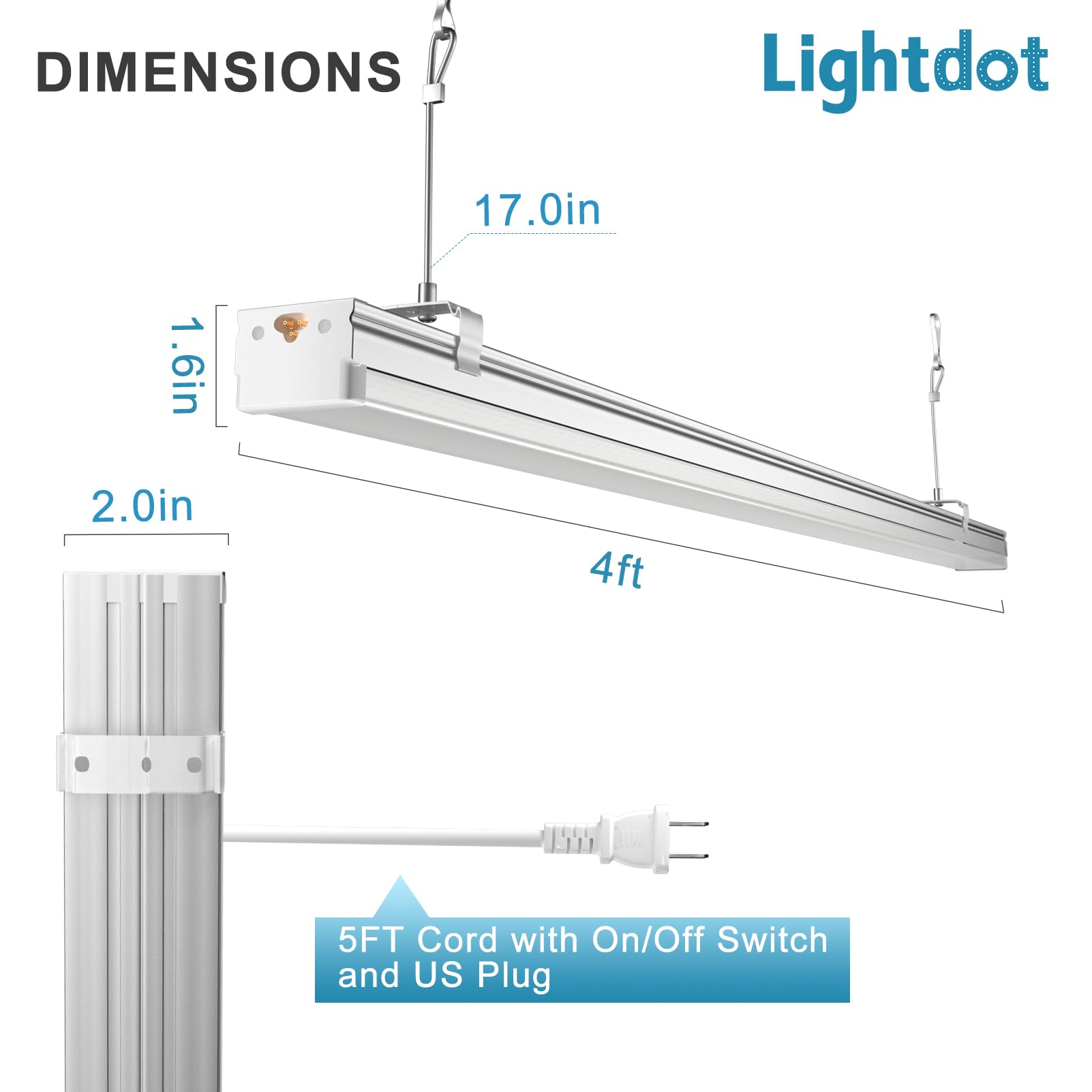4FT 2.5inch 72W Linkable LED Shop Lights - 8 Pack, 10000LM 100-277V Garage Lighting with 5ft On/Off Switch, 5000K Daylight White, Plug and Play (Hanging/Flush Mount) - Perfect for Workshops, Garages, Warehouses & Commercial Spaces