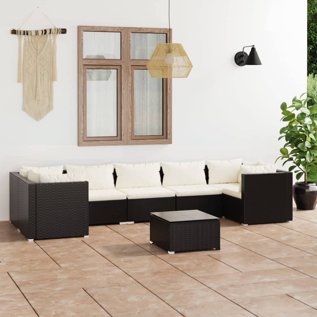 vidaXL 8-Piece Patio Lounge Set with Cushions - Black Poly Rattan Outdoor Furniture for Garden, Lawn, Yard, Terrace & Balcony | Perfect for Relaxing, Entertaining & Outdoor Gatherings