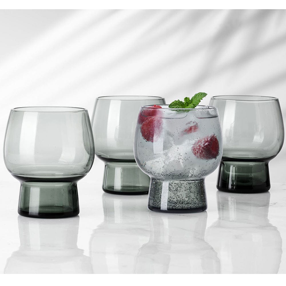 Phoebe Smoke Set of 4 Double Old Fashioned Glasses - Whiskey, Bourbon & Cocktail Drinking Glasses - Perfect for Home Bar, Parties & Gifts