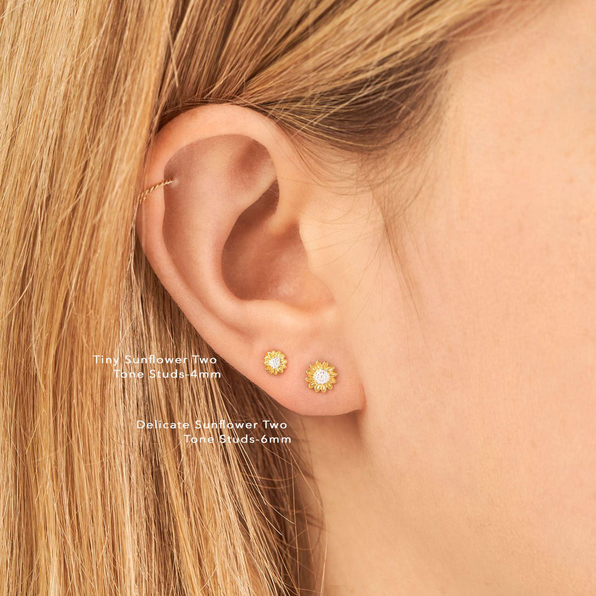 Tiny Sunflower Two Tone Stud Earrings - Dainty Floral Jewelry for Women - Perfect for Everyday Wear, Gifts & Special Occasions