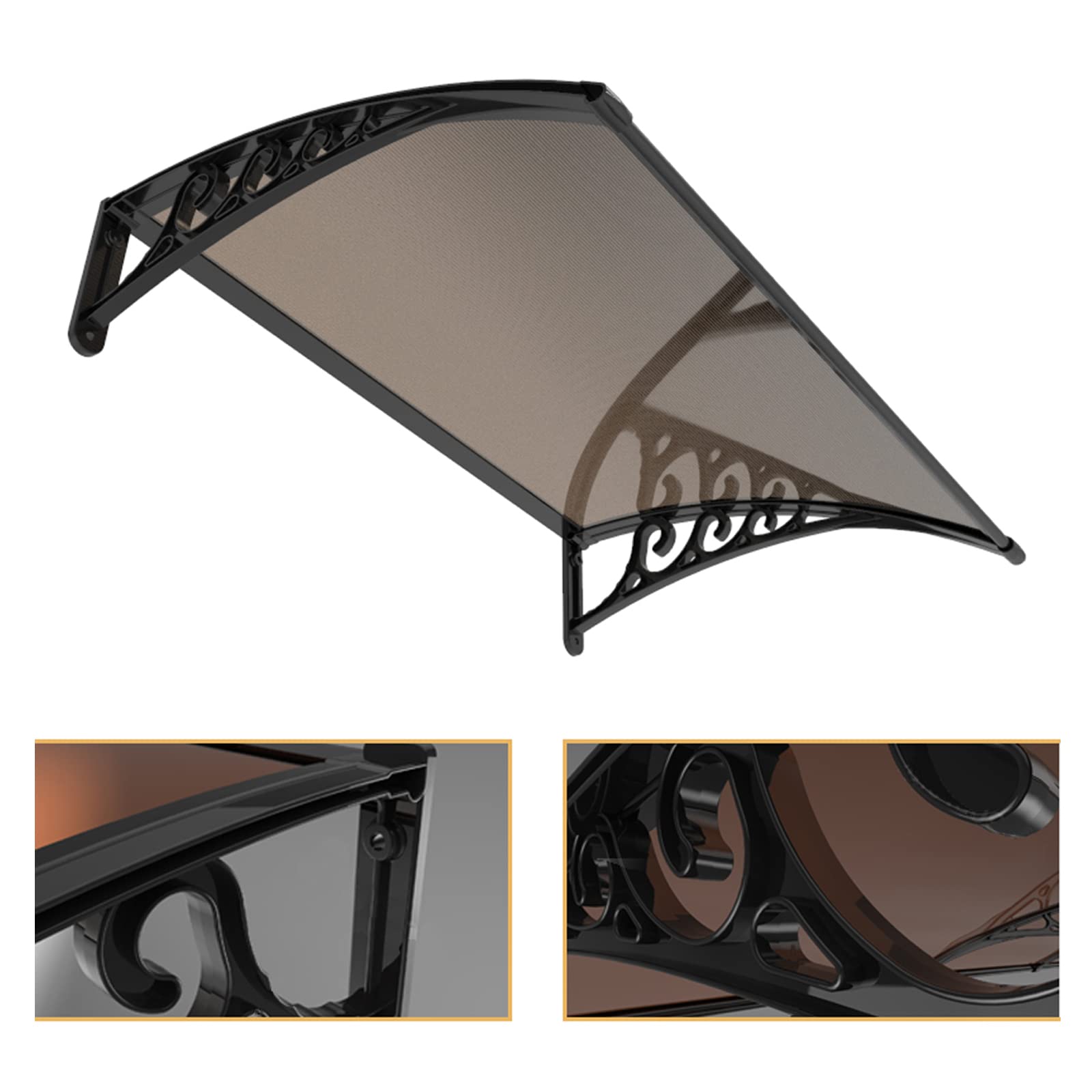 Modern Polycarbonate Front Door Canopy - 80x140cm (32x55in) UV Rain & Sun Protection Patio Awning with Brown Canopy & Black Bracket - Perfect for Entryway Shade, Window Covering, and Outdoor Weather Protection