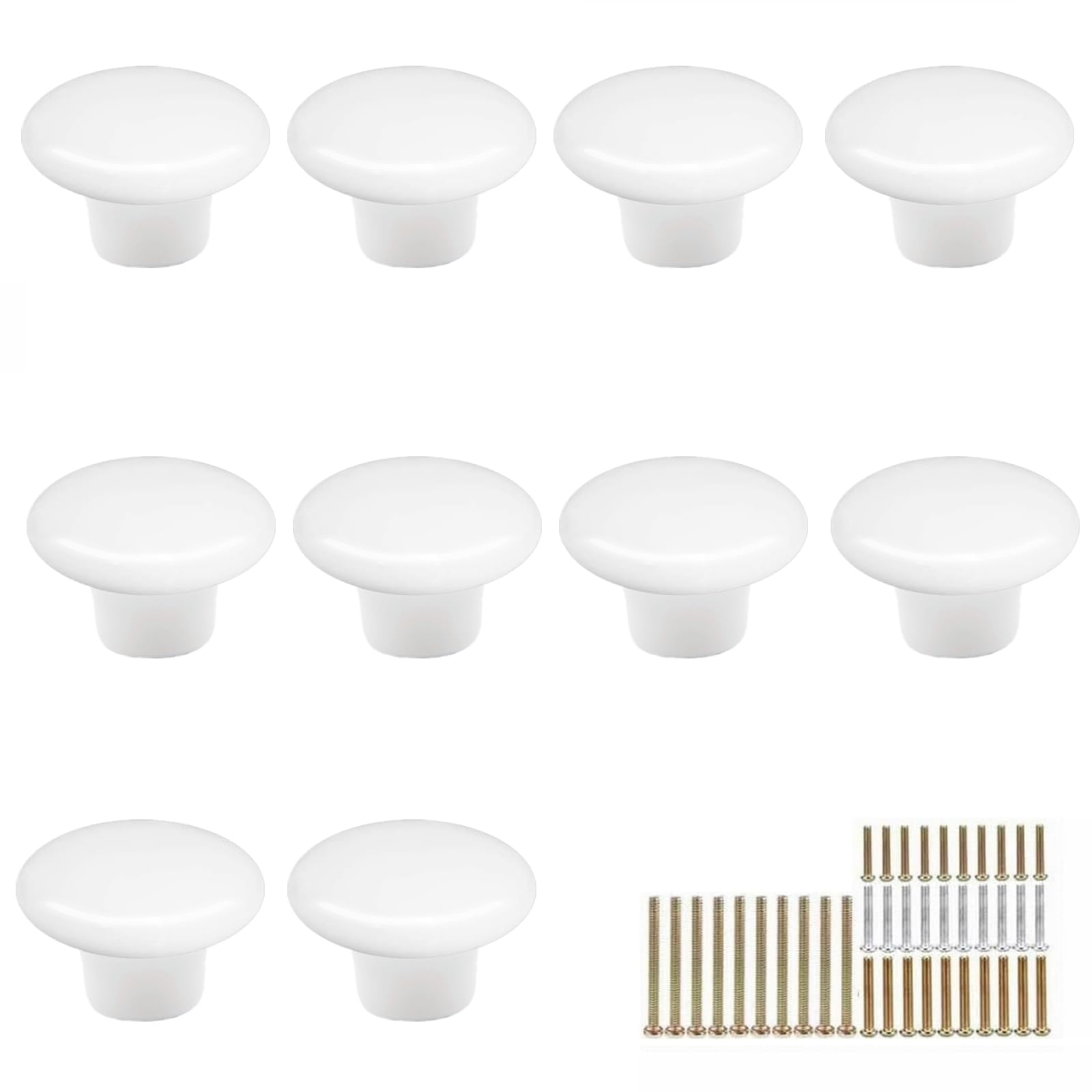 10 Pack White Ceramic Cabinet Knobs - Vintage Round Drawer Pulls for Kitchen, Wardrobe & Closet - Includes Long & Short Screws - Perfect for Home Renovation & DIY Furniture Upgrade