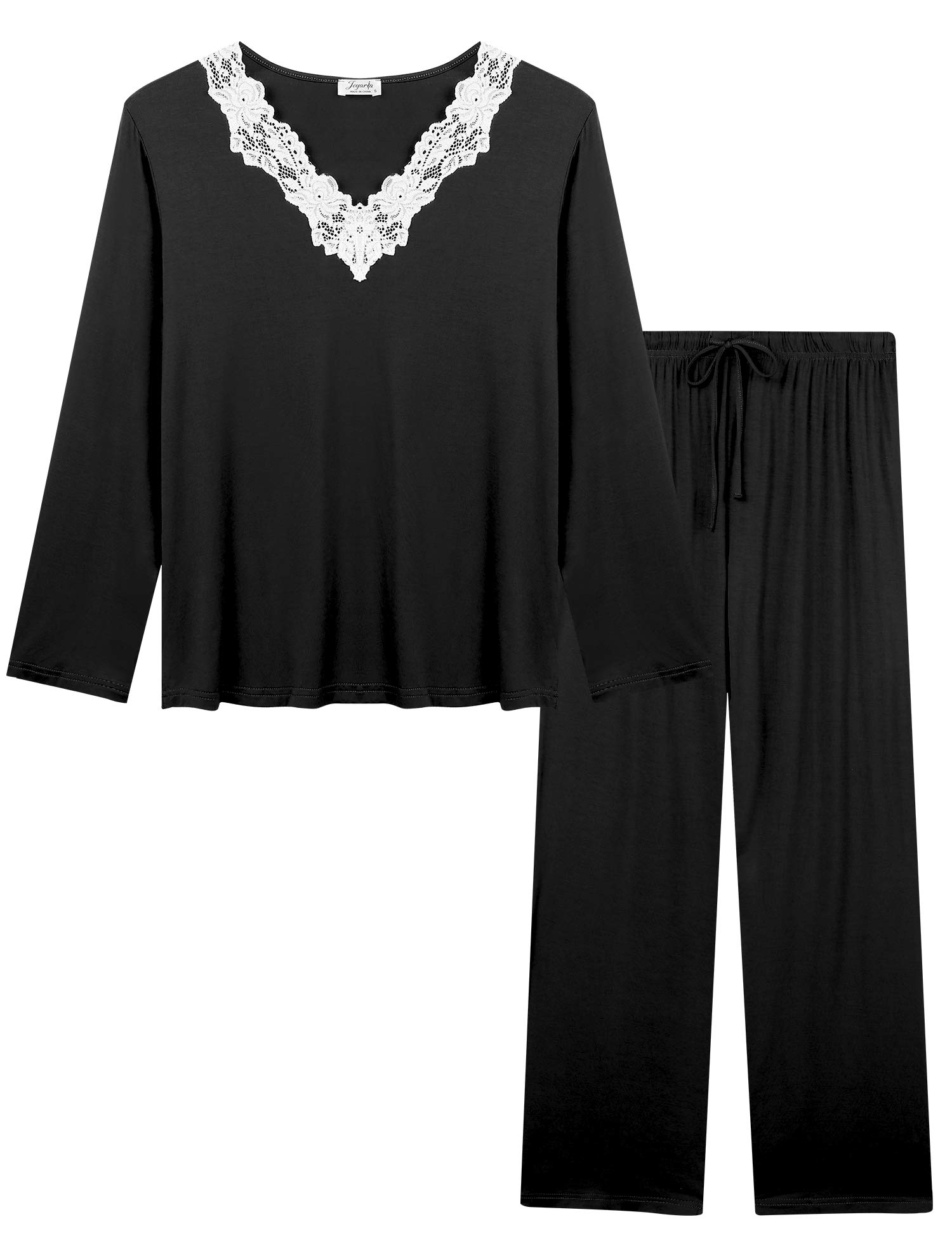 Joyaria Women's Soft Bamboo V-Neck Long Sleeve Pajama Set - Cozy Sleepwear & Lounge Outfit with Comfortable Pants for Relaxing at Home