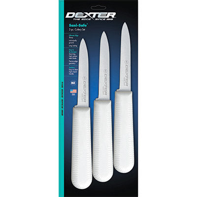 Dexter Sani Safe S104 3 (15383) 3 1/4 Inch Professional Cook's Style Paring Knife Set - 3 Pack | Sharp Kitchen Knives for Precise Peeling, Slicing & Garnishing | Ideal for Chefs, Home Cooking & Food Prep