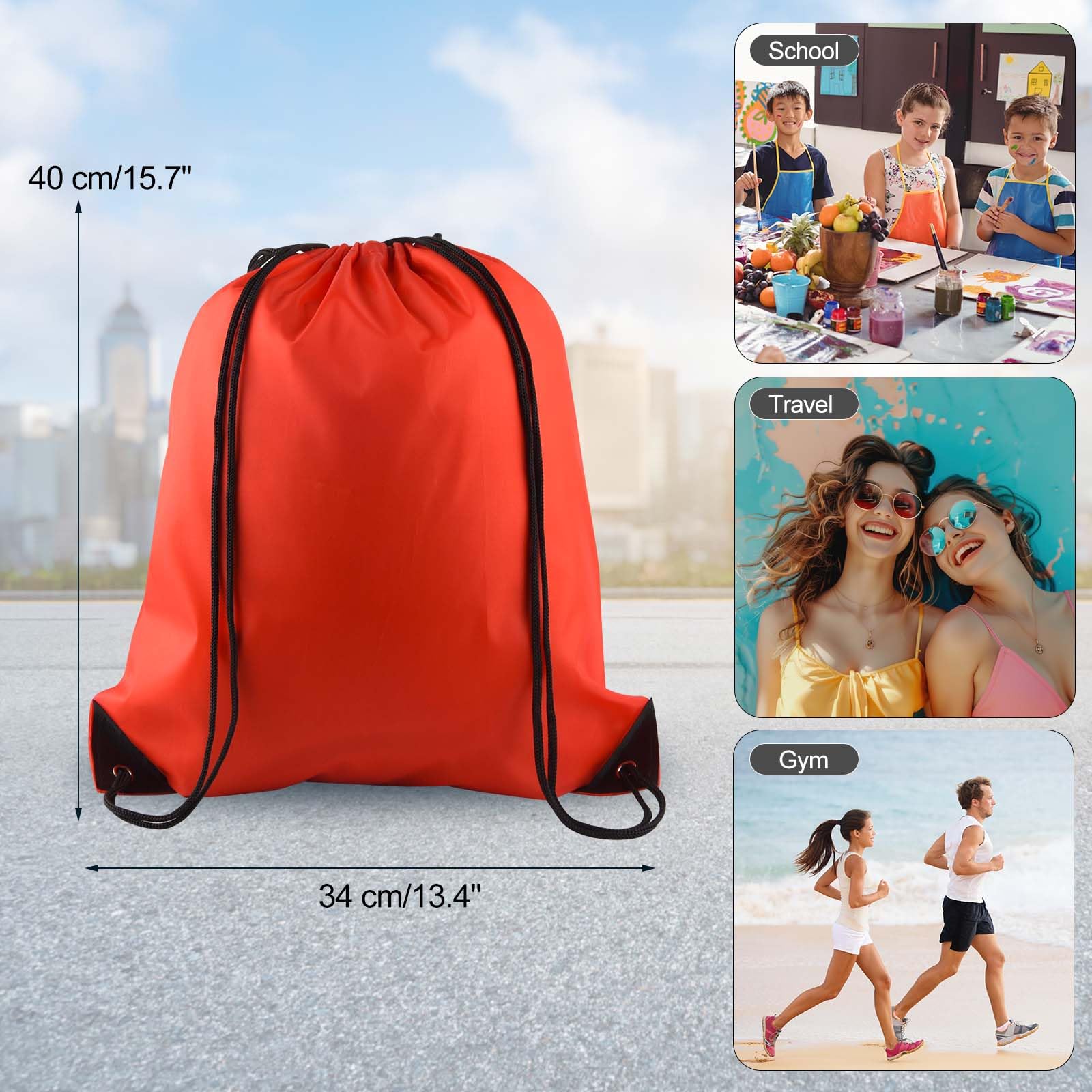 PLULON 6 Pack Red Drawstring Backpacks - Bulk Cinch Sacks for Gym, Yoga, Travel & Outdoor Sports | Lightweight & Durable String Bags for School, Beach, Camping & Fitness Activities