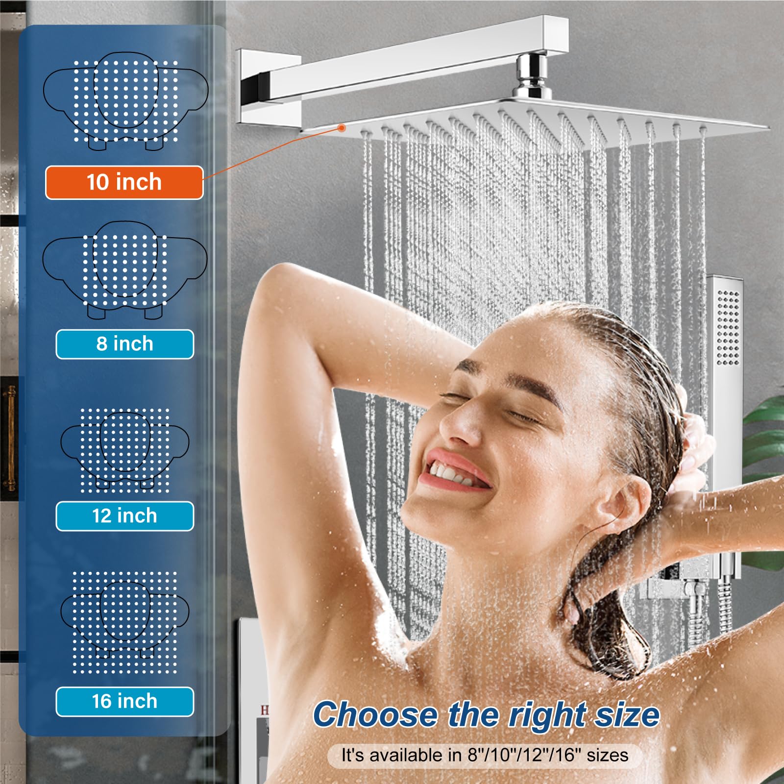 Midanya 10 Inch Square Rain Shower System - Polished Chrome Rainfall Shower Head with Handheld Sprayer, Waterfall Tub Spout & Mixer Valve Combo for Bathroom Remodeling - Perfect for Spa-Like Shower Experience and Modern Bathroom Upgrade