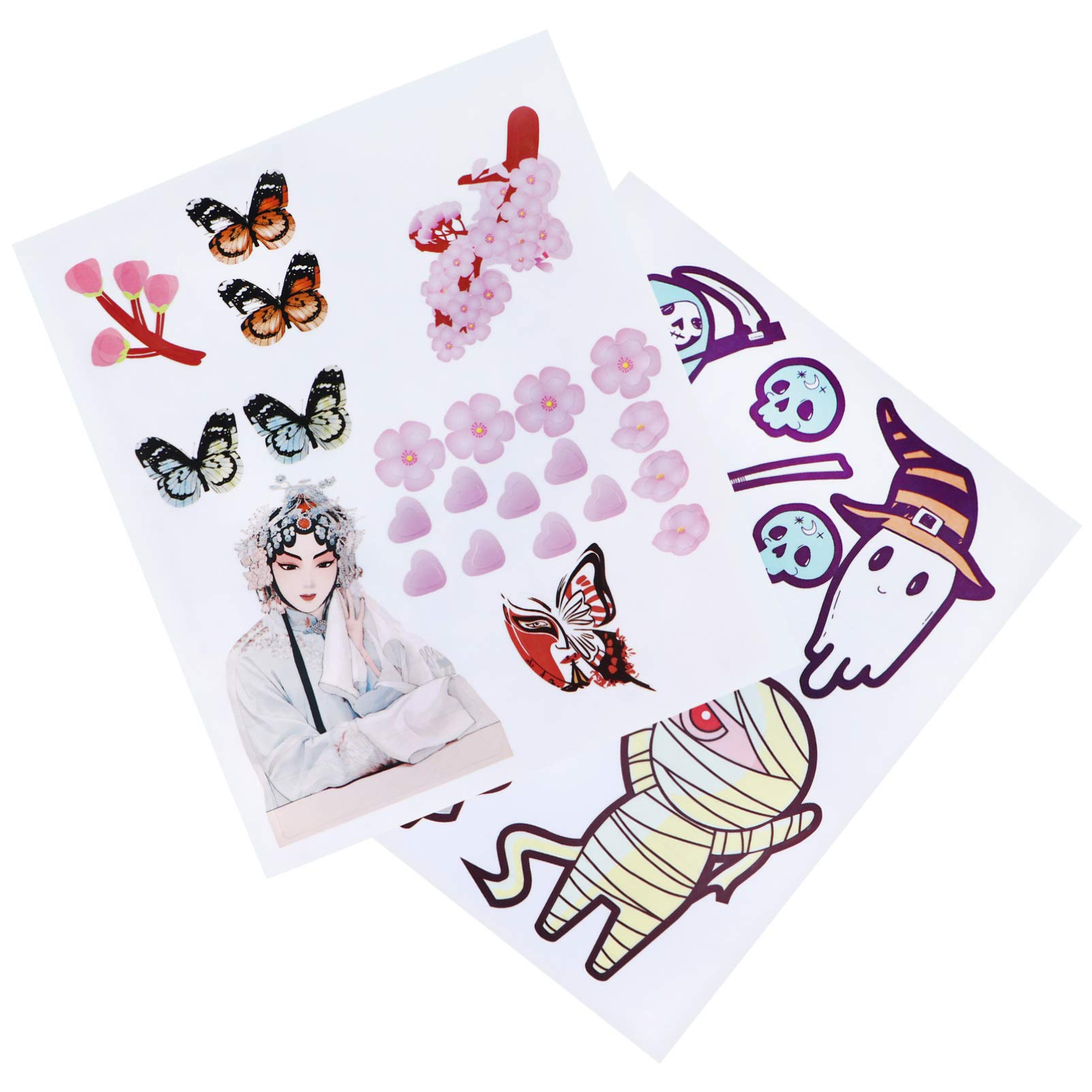 EXCEART Christmas Guitar Stickers & Ukulele Decals - 2PCS Floral & Skull Fingerboard Stickers for Women, Mummy Design - Perfect for Holiday Decor, DIY Guitar & Ukulele Customization