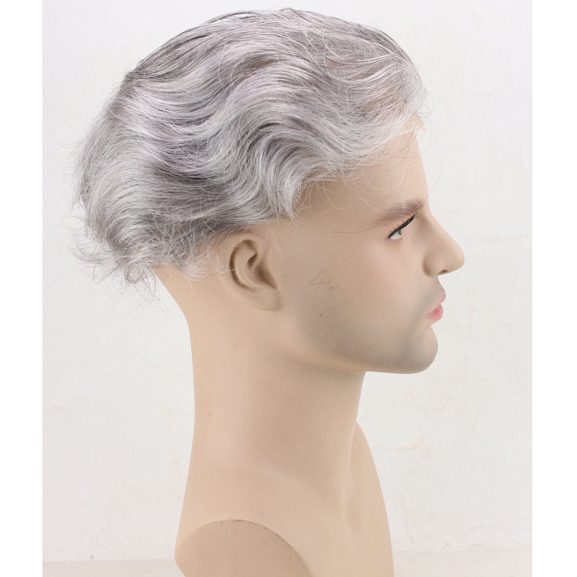 Dreambeauty Men's Toupee 10×8 Inch European Virgin Human Hair Blend (20% #1B Black Human Hair & 80% Silver Synthetic) - Soft Thin Skin Hair Replacement System with Monofilament Net & PU Base - Perfect for Daily Wear, Special Occasions & Hair Loss Solutions