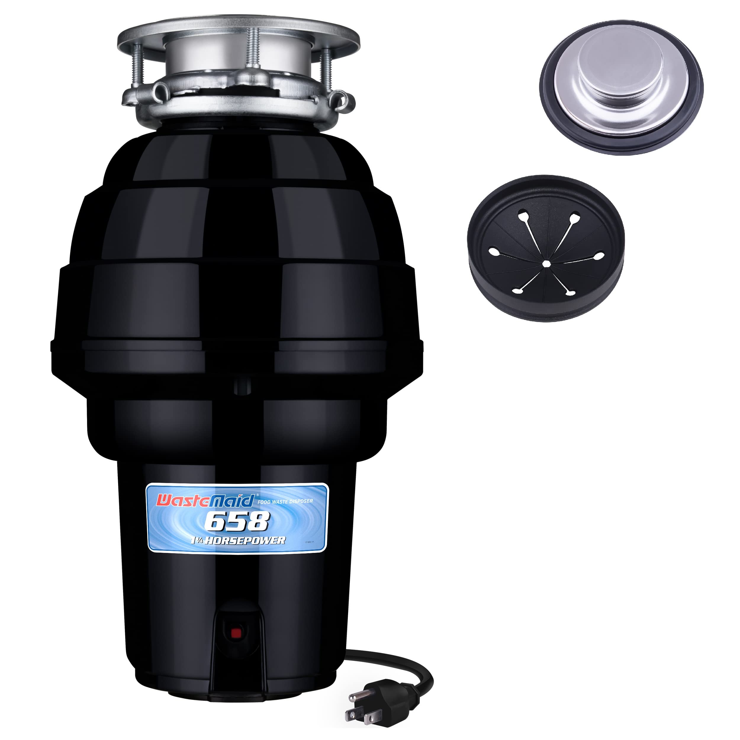 Premium 1-1/4 HP Stainless Steel Garbage Disposal System - Waste Maid 10-US-WM-658-3B Anti-Jam Food Waste Grinder with Corrosion Proof & Odor Protection (Black) - Perfect for Kitchen Sink Waste Disposal & Eco-Friendly Homes