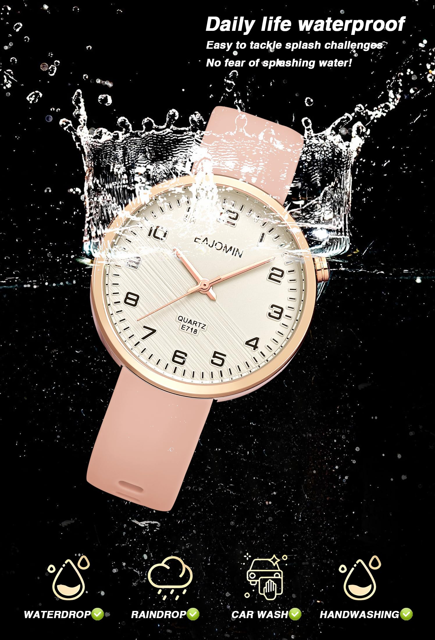 Waterproof Analog Women's Watch with Easy Read Dial & Second Hand - Soft Silicone Band Quartz Dress Watch for Nurses, Students & Professionals | Perfect for Medical Shifts, School & Everyday Wear