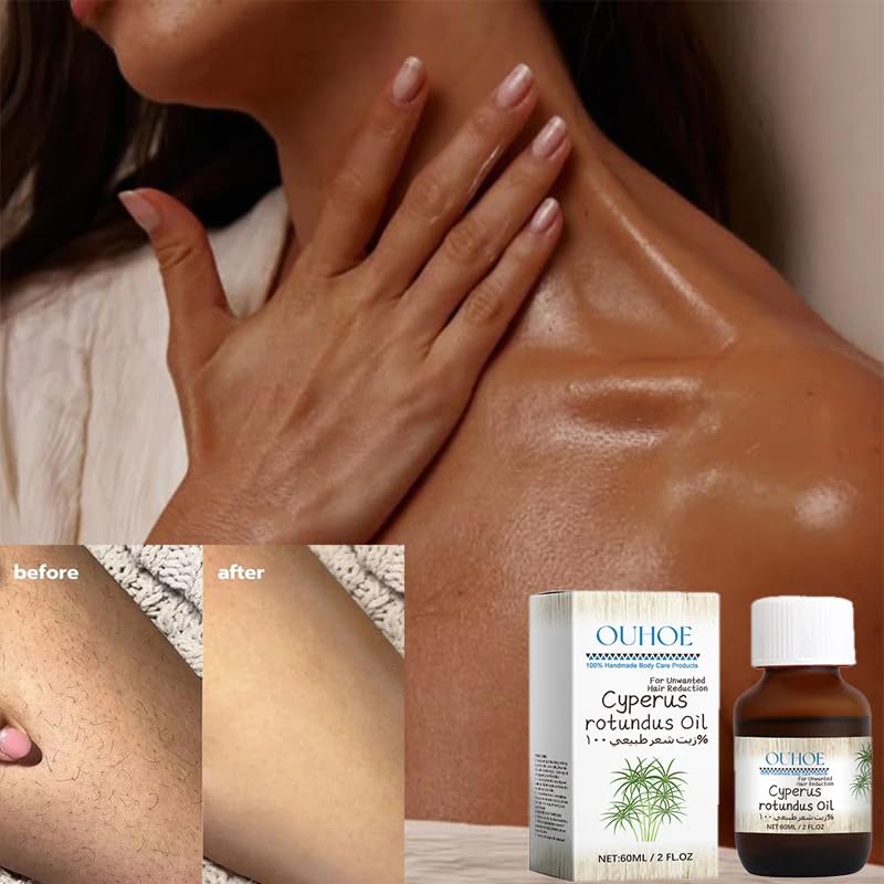 Pure Organic Cyperus Rotundus Oil for Hair Removal - 100% Natural & Effective Body Hair Growth Reduction - 2PCS Set - Perfect for Smooth Skin Care & DIY Beauty Treatments