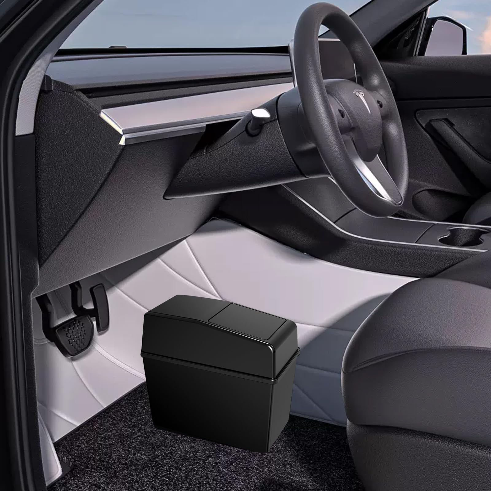1 Pcs Black Car Trash Can with Lid - Universal Portable Car Trash Bin for Cars, SUVs, Offices - Ideal for Road Trips, Commuting, and Home Use
