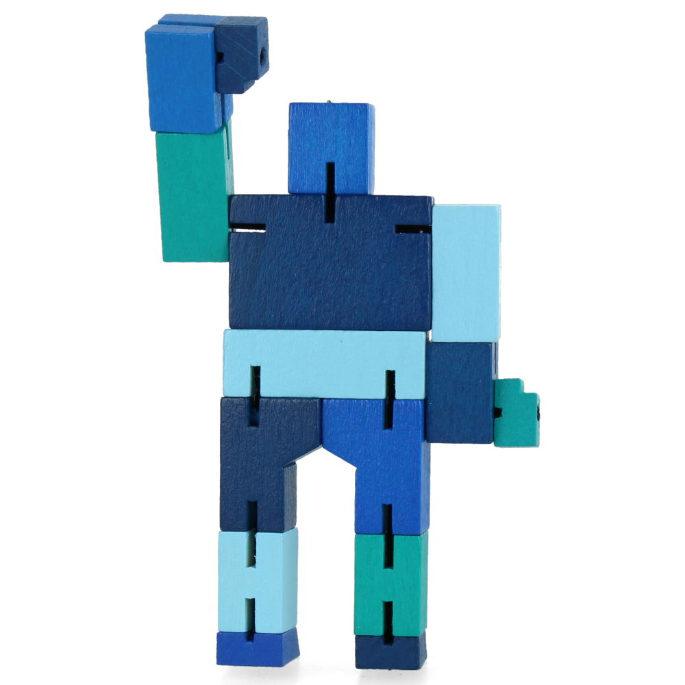 Blue Micro Cubebot - Compact & Portable Wooden Puzzle Toy for Kids & Adults | Perfect for Stress Relief, Office Desk Decor, and STEM Learning