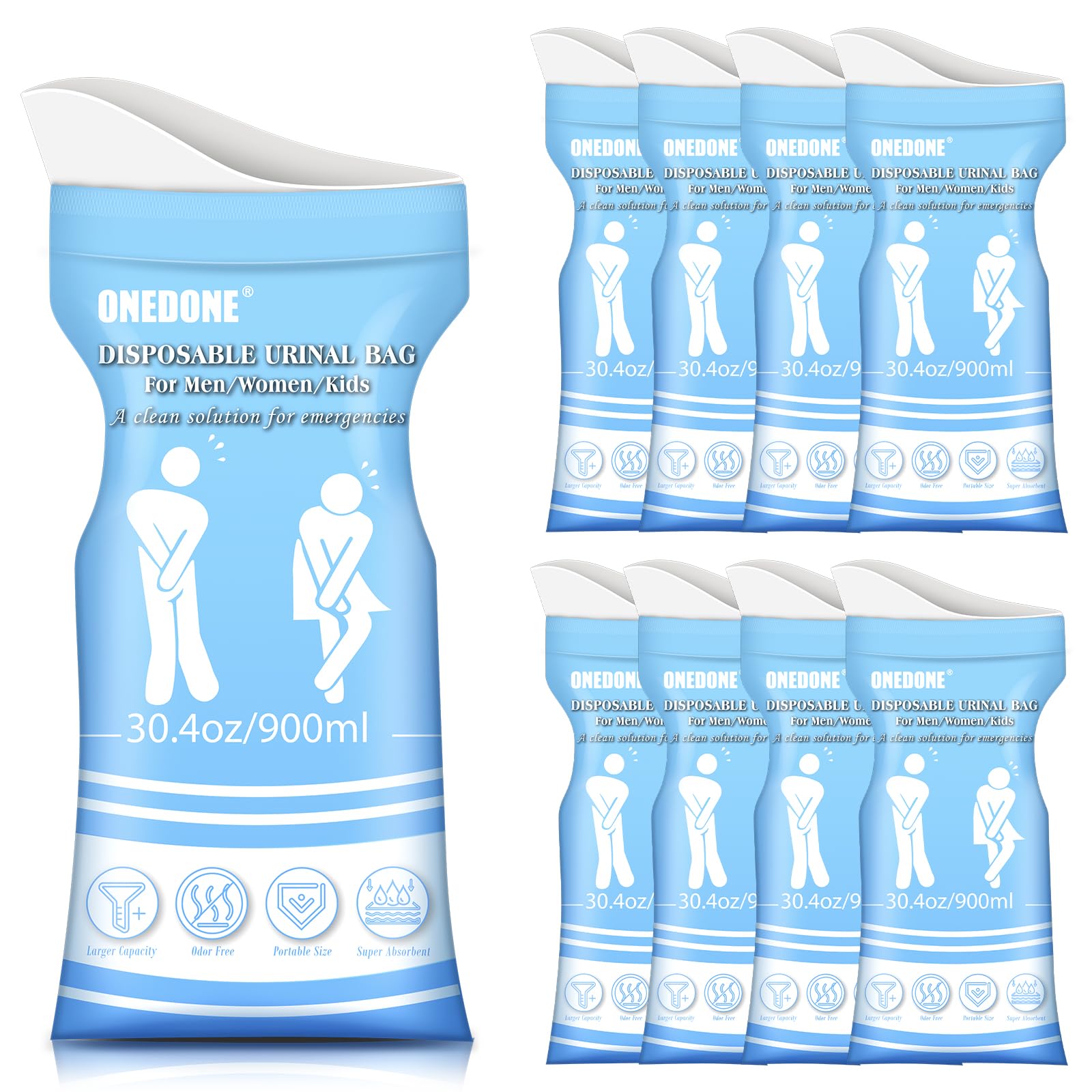 ONEDONE Disposable Urine Bags 6/8/12/24 Pack (30.4oz) - Portable Travel Pee Bags for Men, Women & Kids - Emergency Urinal & Vomit Bags for Camping, Hiking, Traffic Jams & Road Trips - Unisex Travel Urinal Solution