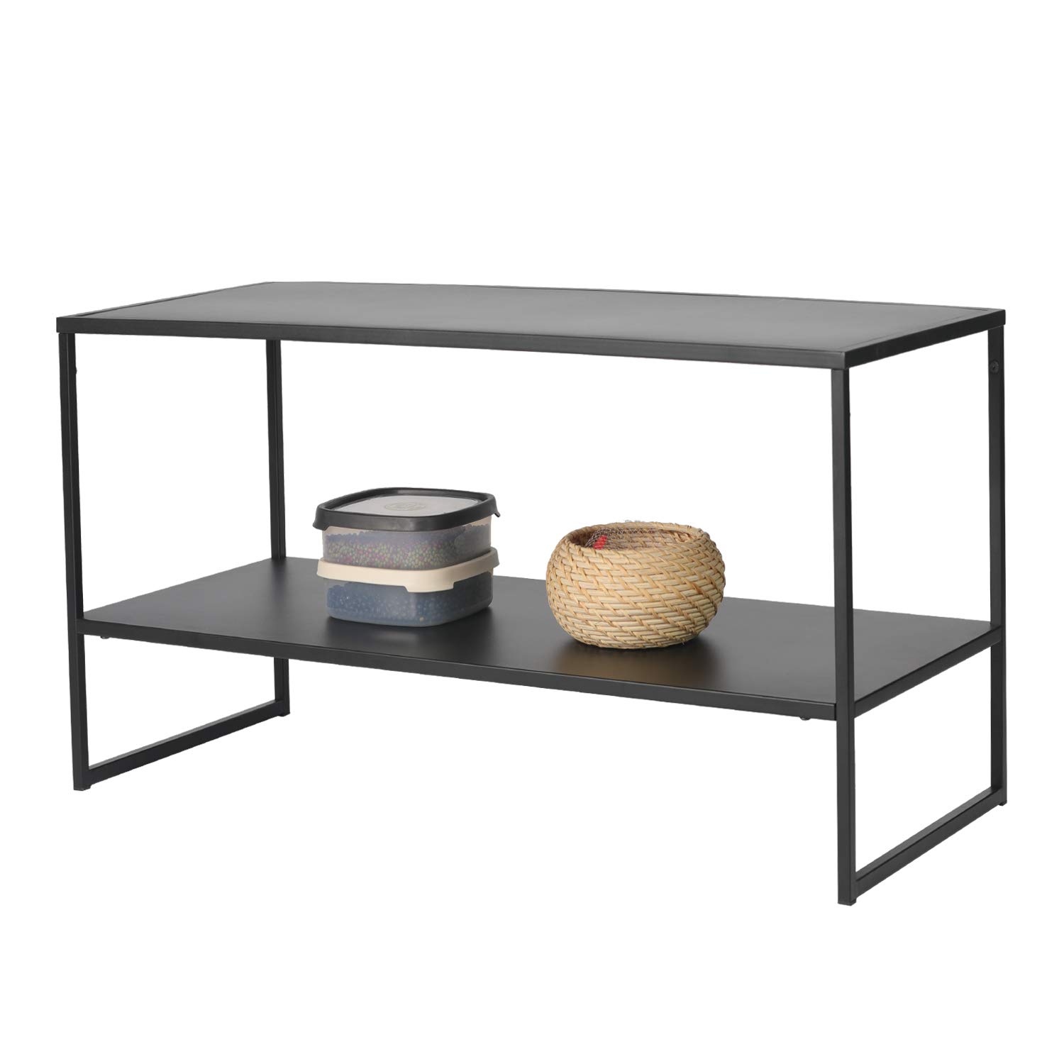 Industrial Coffee Table with Anti-Scratch Surface - 2-Tier Black Cocktail Table for Living Room, Modern Home Decor & Small Space Furniture - Perfect for Apartments, Dorms & Lounge Areas