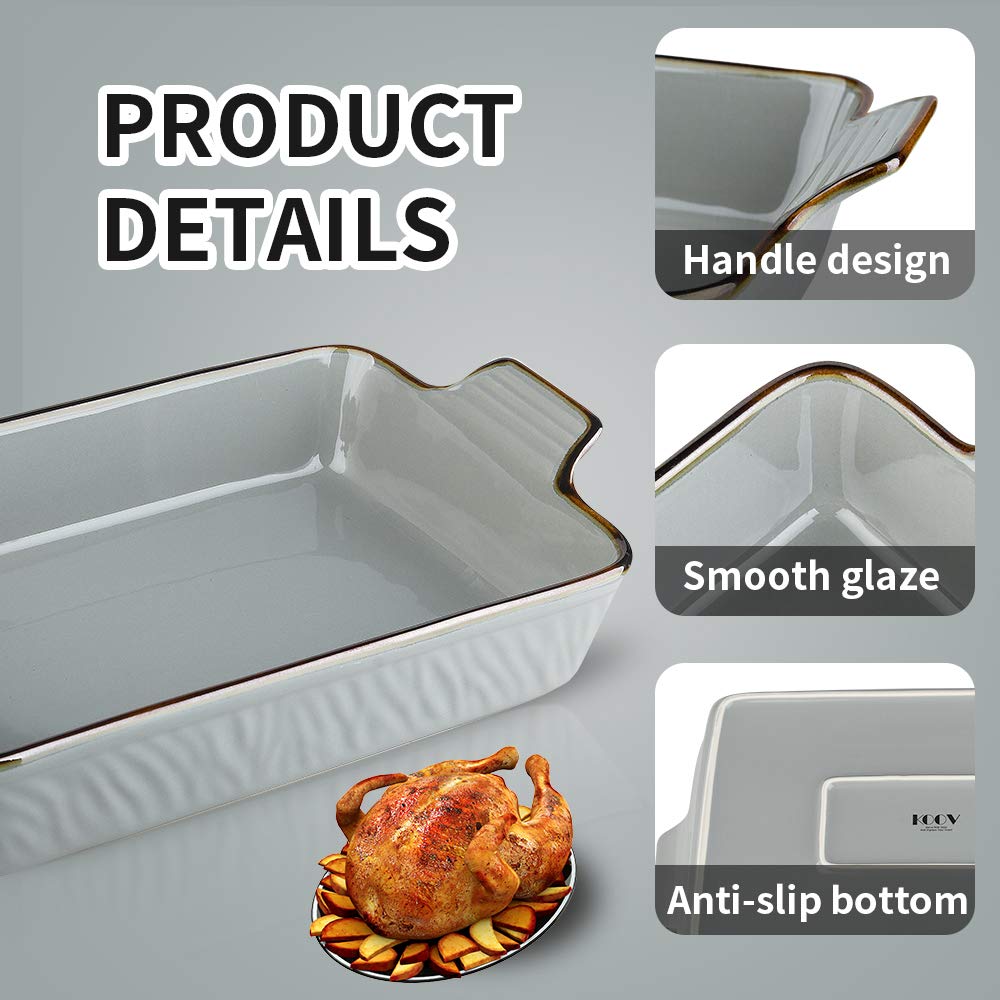 KOOV 9x13 Inch Deep Rectangular Ceramic Baking Dish - Lasagna Pan, Casserole Dish for Oven, Roasting & Tapas | Textured Gray Bakeware | Perfect for Family Dinners, Holiday Meals & Party Cooking