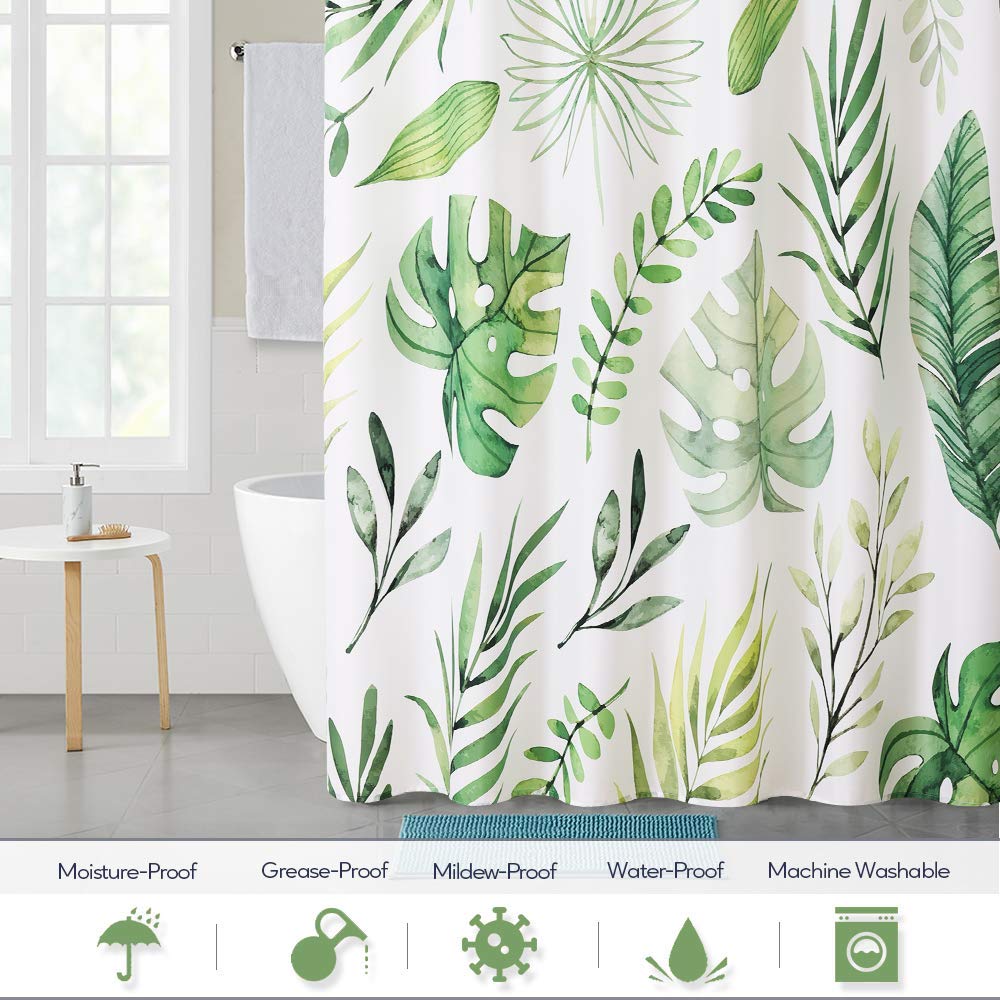 KGORGE Omber Shower Curtain with Leaves & Plants Design - Waterproof Bathroom Decor for Modern & Boho Style Homes | Perfect for Master Bath, Guest Bath & Dorm Rooms