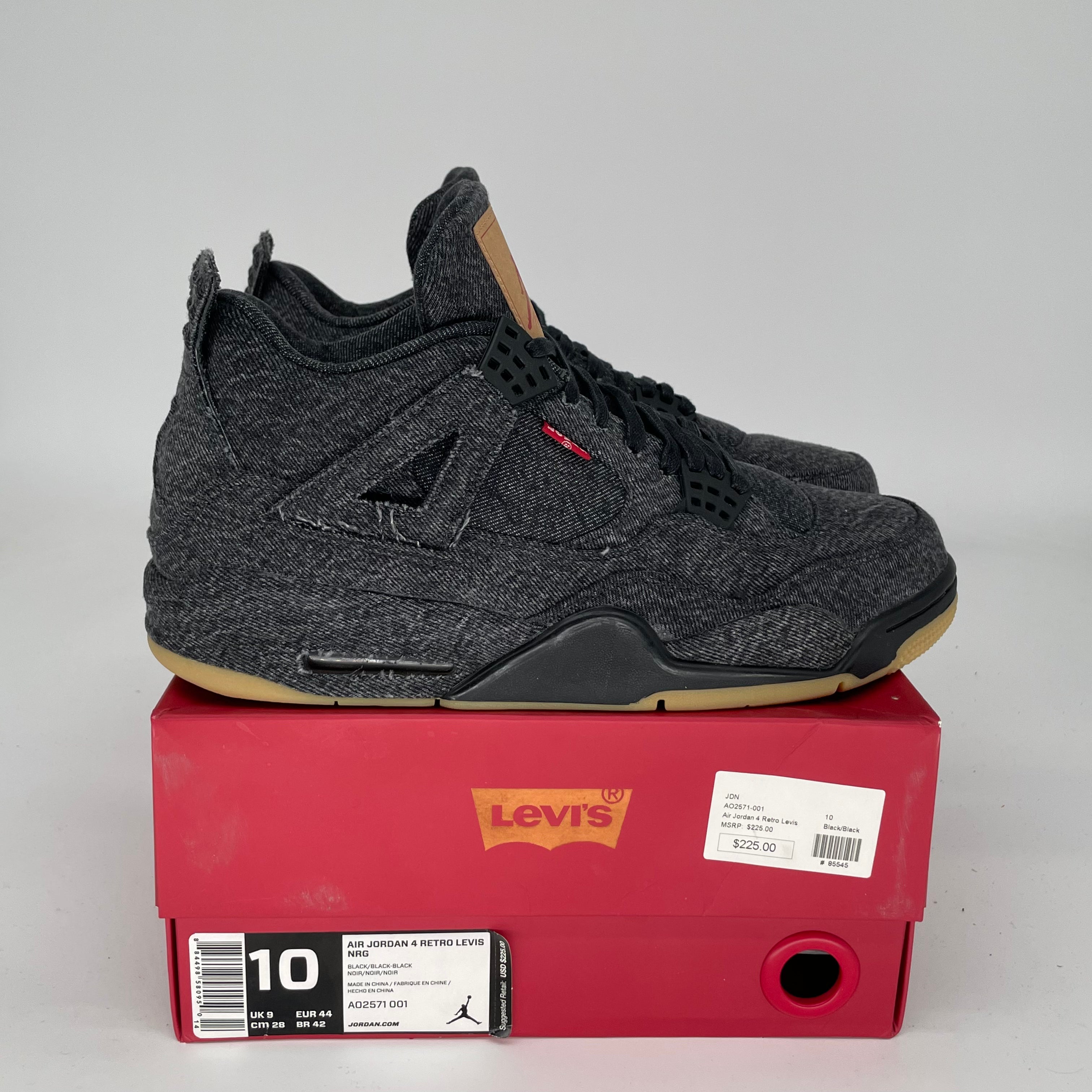 Original Air Jordan 4 Levi's Black Men's Shoes Size 10 - AO2571-001 | Retro Basketball Sneakers for Streetwear & Casual Outfits
