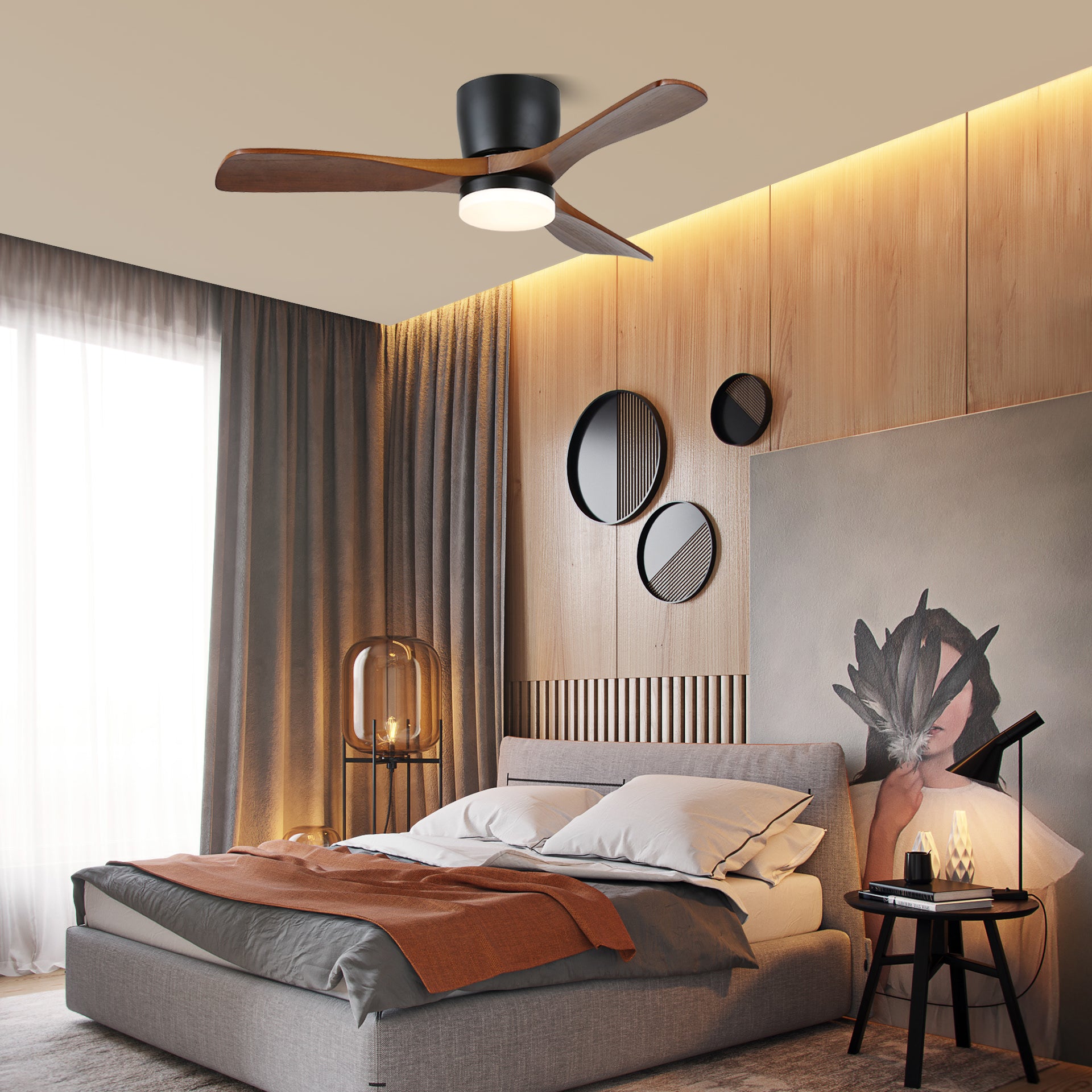 High-Efficiency Aerodynamic Wooden Ceiling Fan with Light - 42/52 Inch for Living Room, Bedroom & Outdoor Use