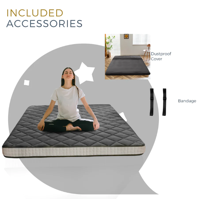 MAXYOYO Diamond Patterned Padded Japanese Futon Bed - Extra Thick Floor Mattress & Quilted Mattress Topper in Dark Grey | Perfect for Guest Beds, Small Spaces & Minimalist Home Decor