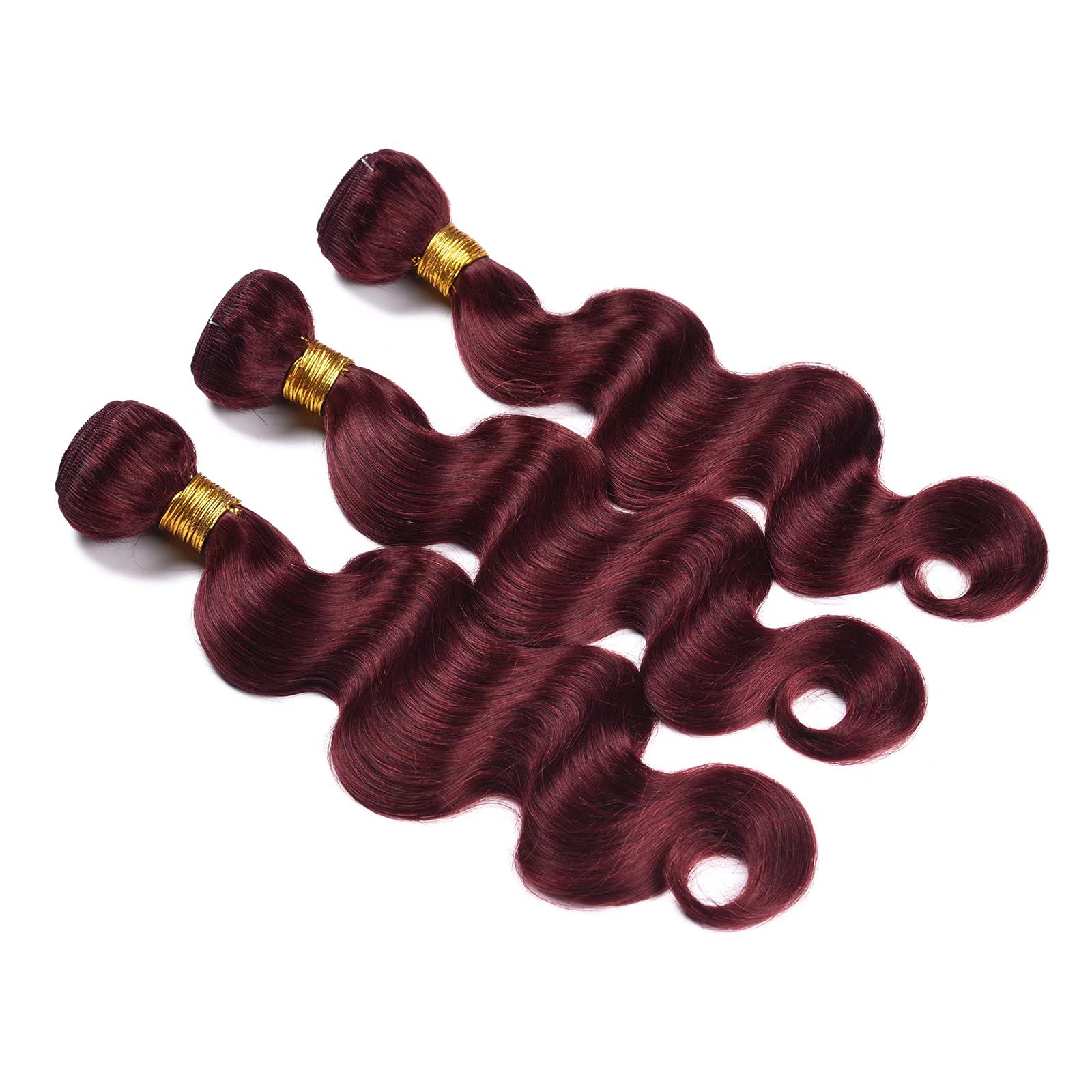 FEEL ME 99j Brazilian Body Wave Virgin Hair Bundles 3Pcs (10 12 14 Inch) - 100% Unprocessed Human Hair Extensions | Tangle-Free, Soft Burgundy Weft Hair for Natural Look | Perfect for Daily Wear, Parties & Special Occasions